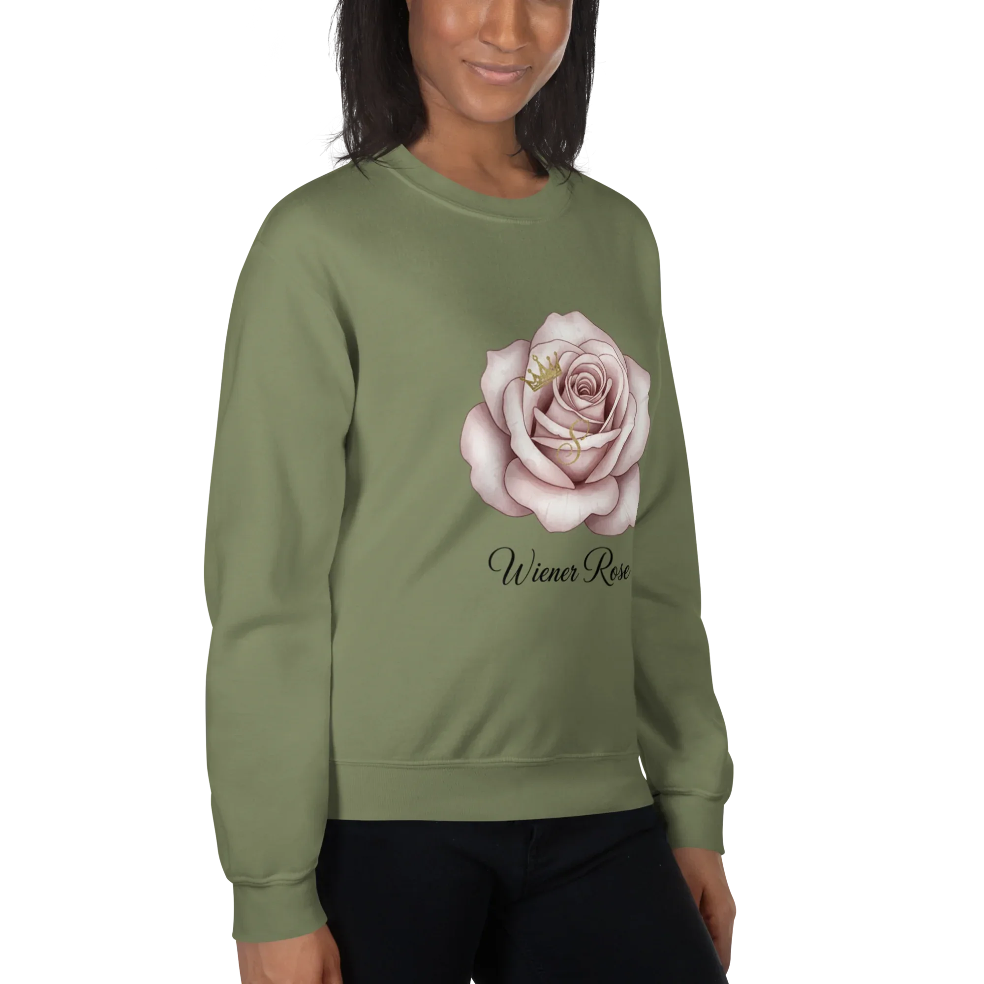 WIENER ROSE women’s sweatshirt - Military Green / S - Printoo Shop - 3120134_13005