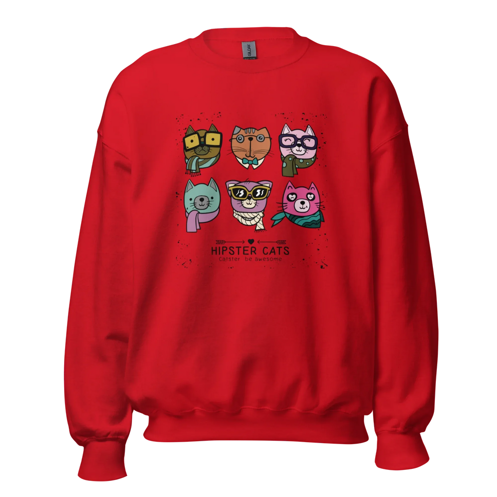HIPSTER CATS women’s sweatshirt - Red / S - Printoo Shop - 7466621_5442