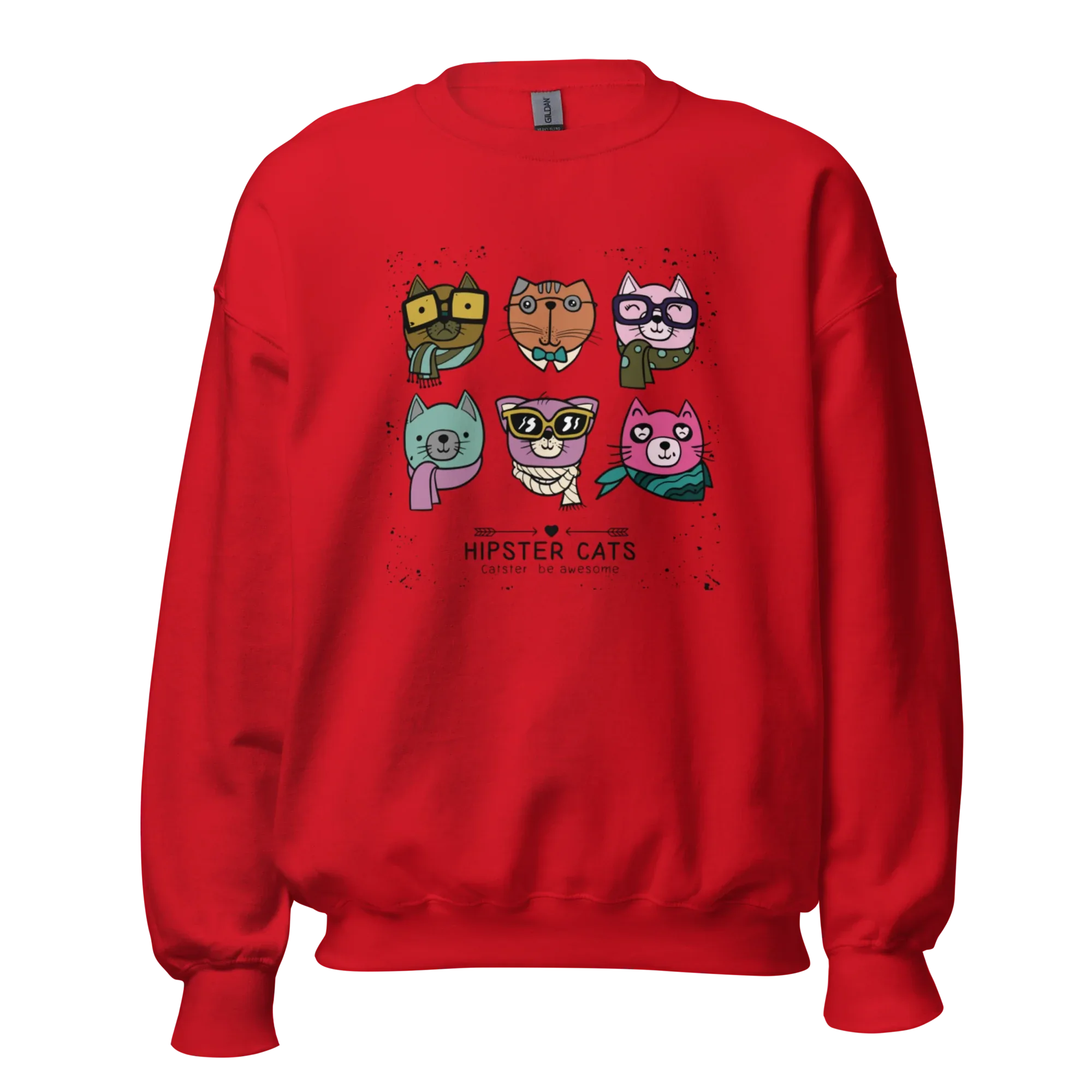 HIPSTER CATS women’s sweatshirt - Red / S - Printoo Shop - 7466621_5442