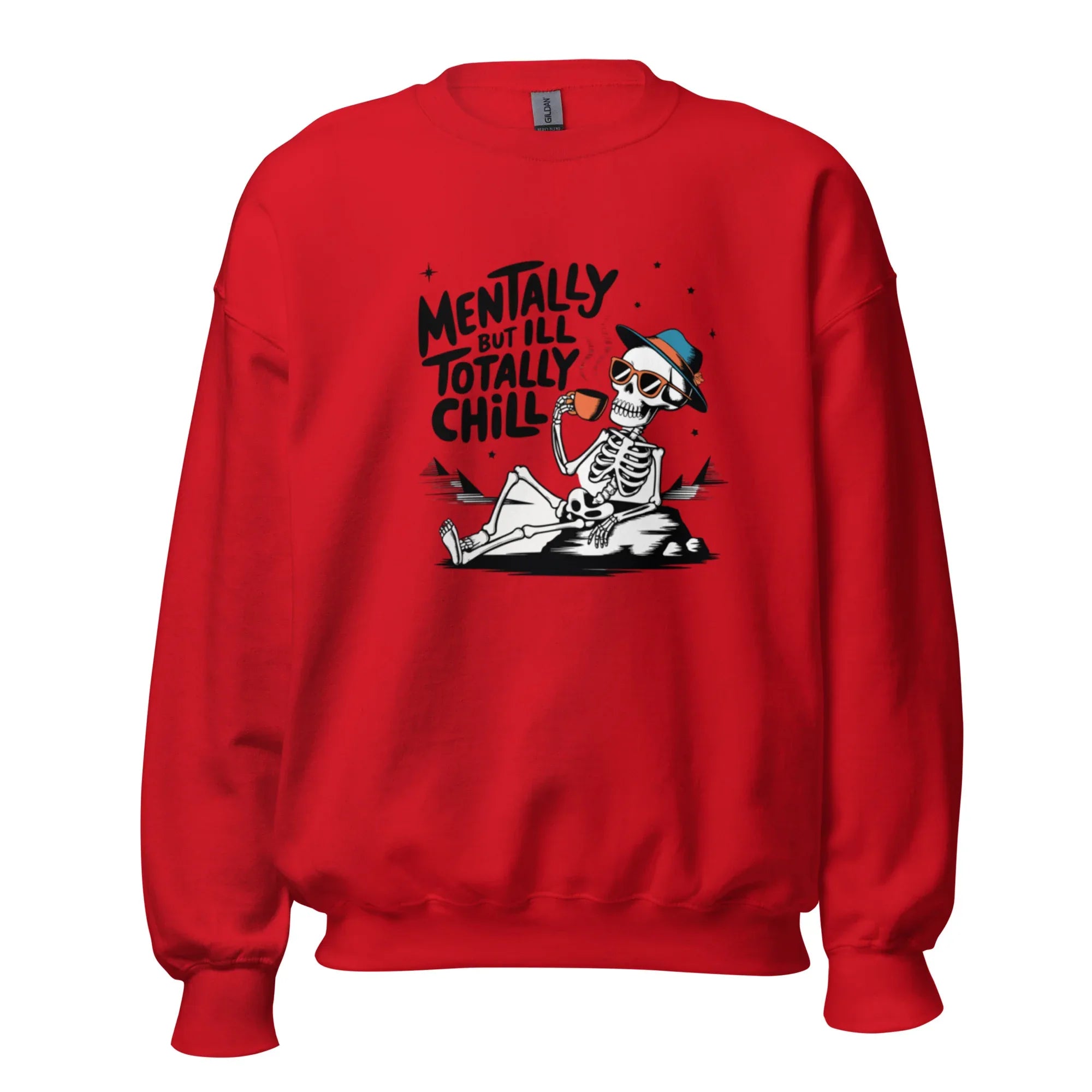 TOTALLY CHILL SKELETON women’s sweatshirt - Red / S - Printoo Shop - 8250383_5442