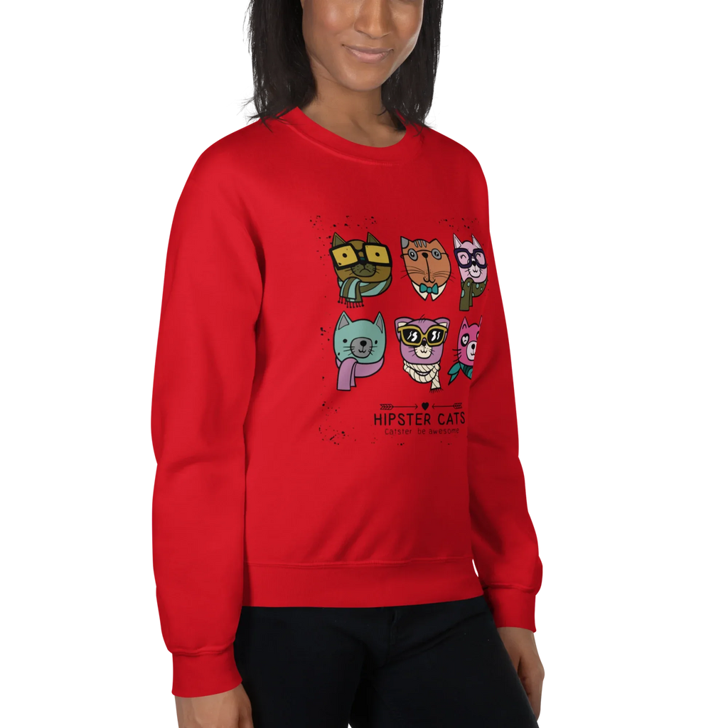 HIPSTER CATS women’s sweatshirt - Red / S - Printoo Shop - 7466621_5442