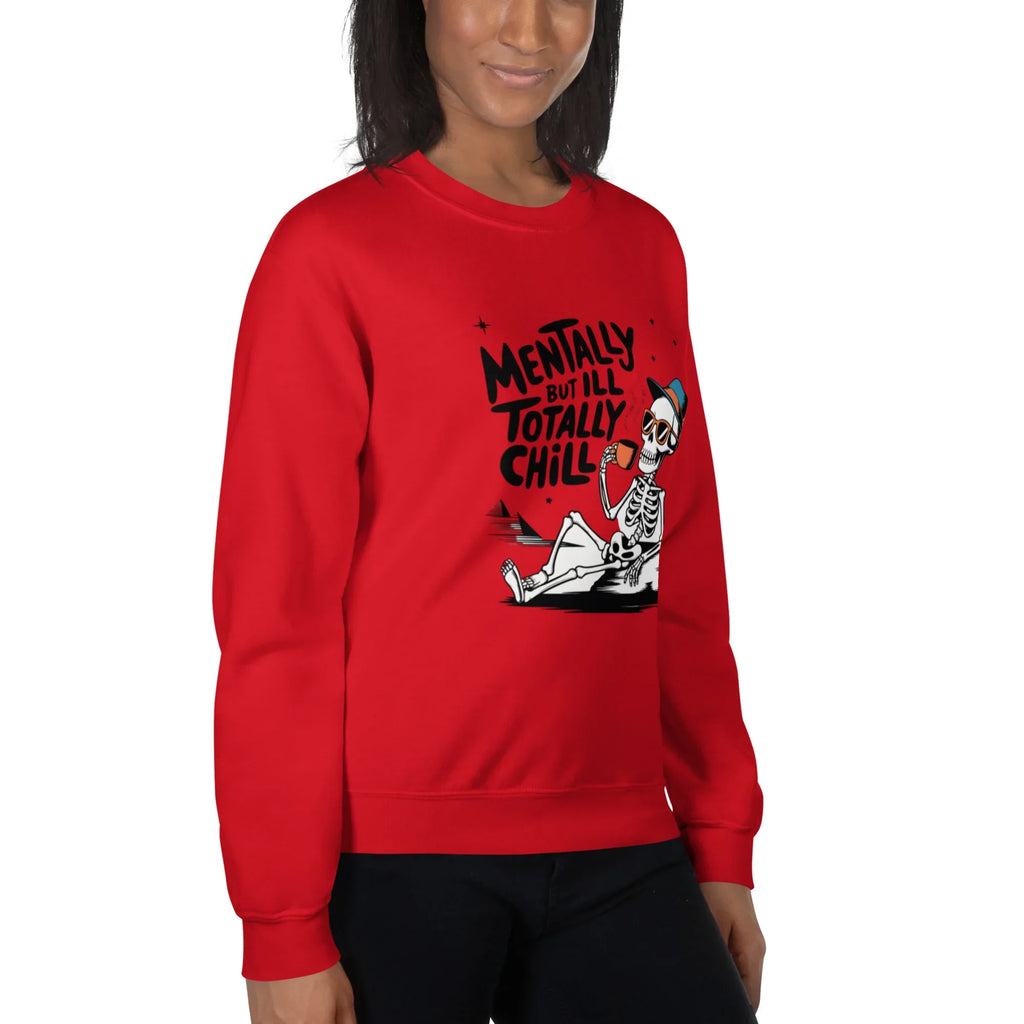 TOTALLY CHILL SKELETON women’s sweatshirt - Red / S - Printoo Shop - 8250383_5442
