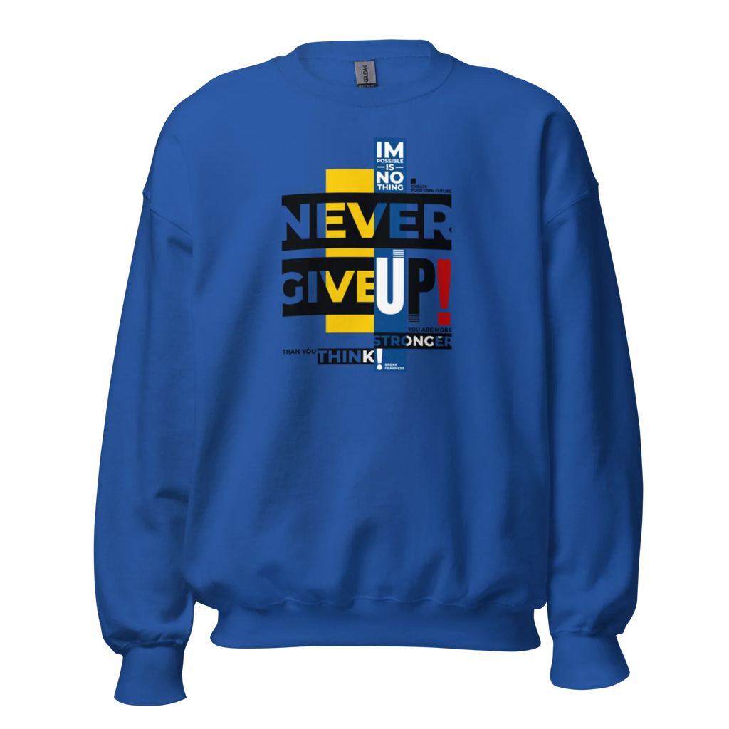 NEVER GIVE UP férfi pulóver - Királykék / S - Printoo Shop - 7242650_16870