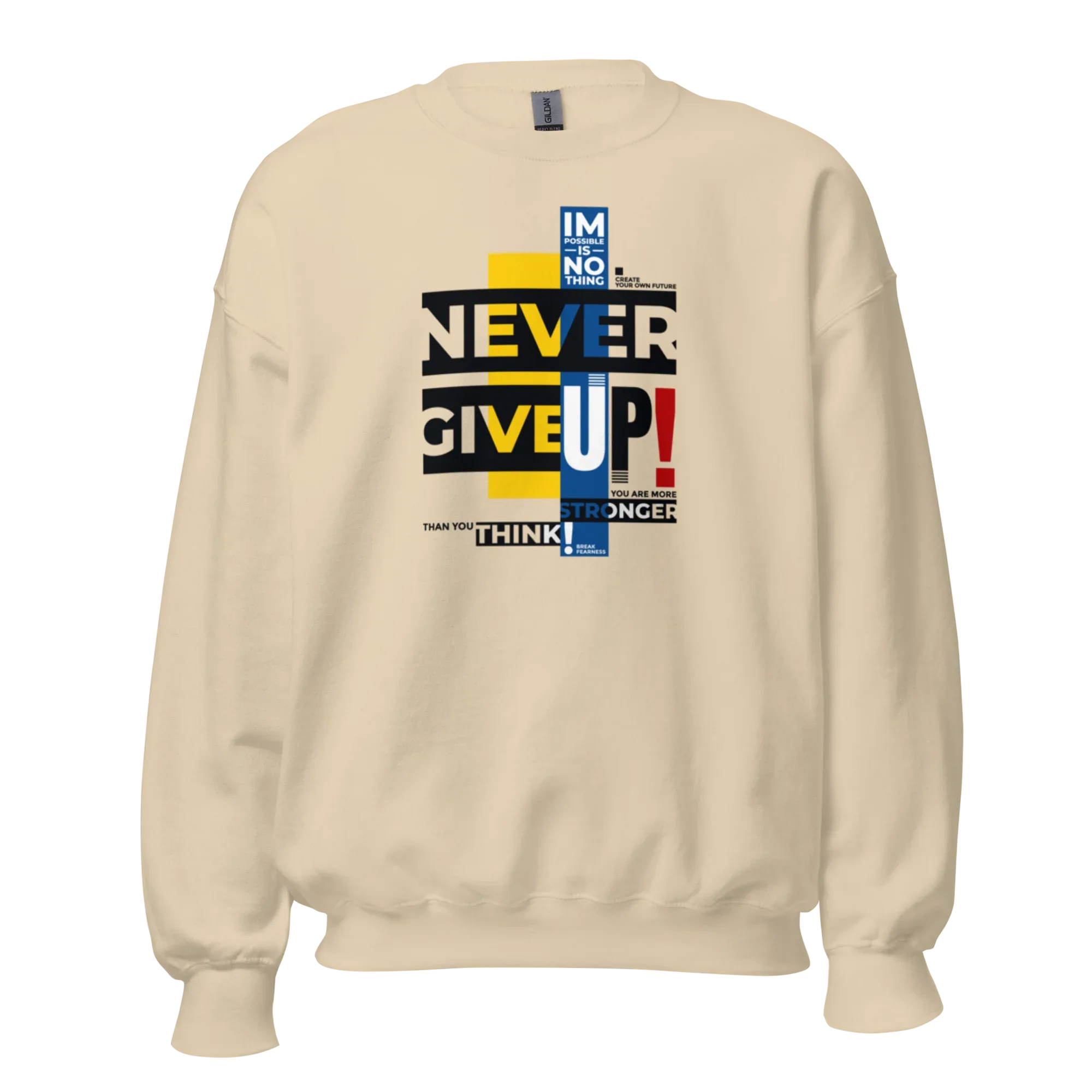 NEVER GIVE UP women’s sweatshirt - Sand / S - Printoo Shop - 5061087_16876