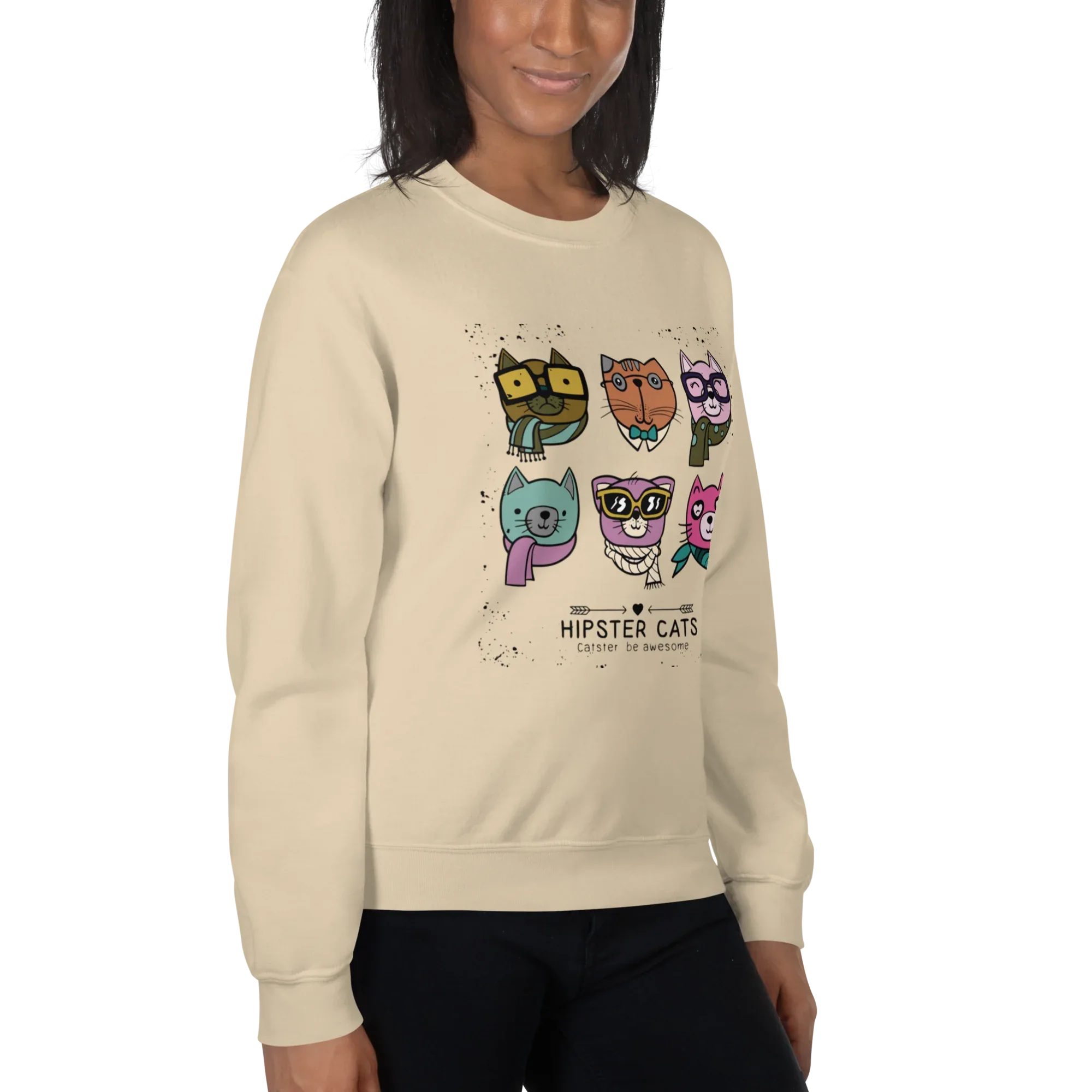 HIPSTER CATS women’s sweatshirt - Red / S - Printoo Shop - 7466621_5442