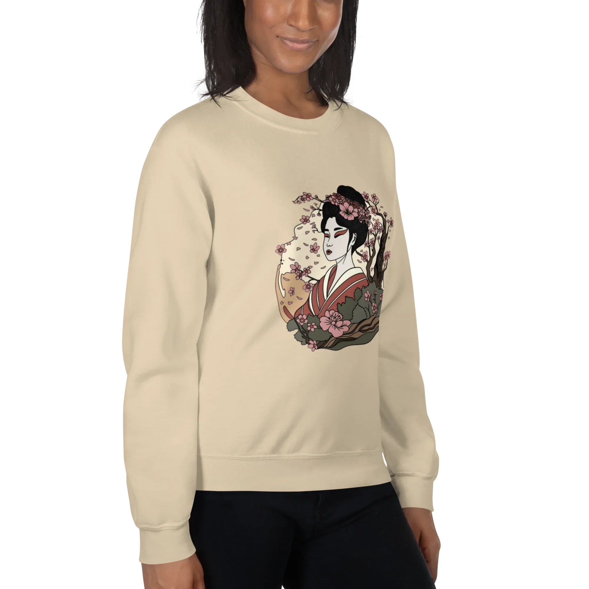 ELEGANT GEISHA ART women’s sweatshirt - Red / S - Printoo Shop - 3706938_5442