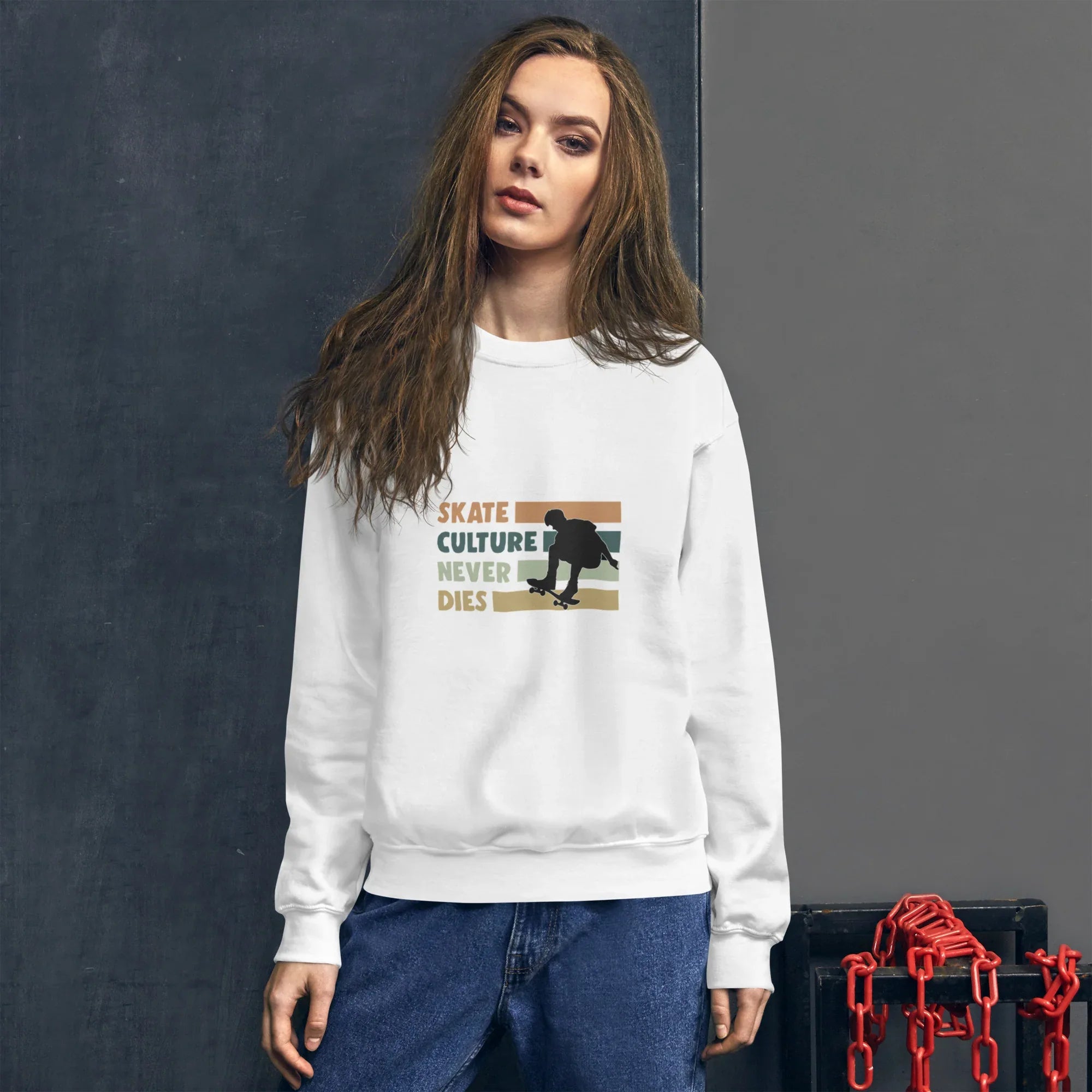 SKATE CULTURE NEVER DIES women's sweatshirt - White / S - Printoo Shop - 8396187_5426