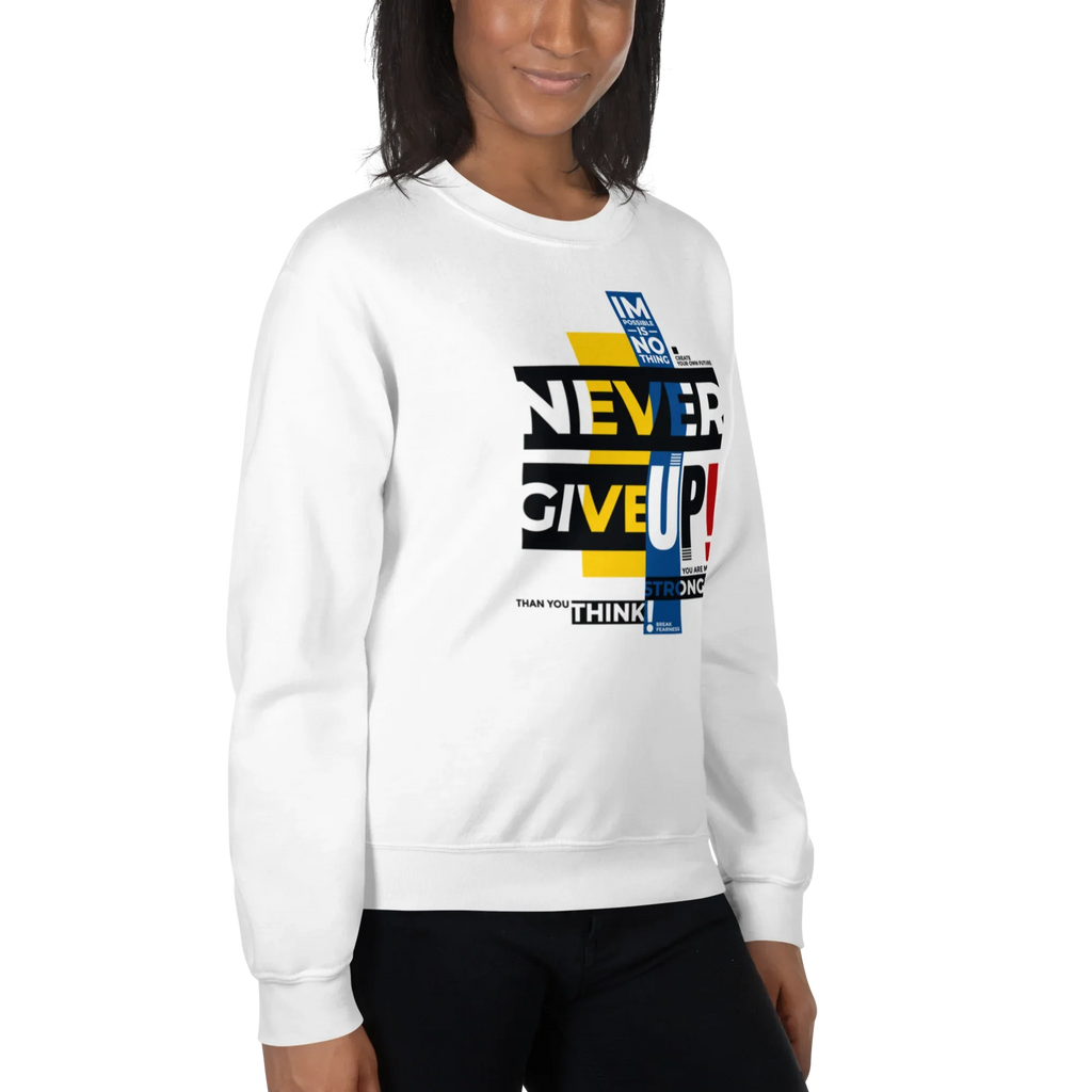 NEVER GIVE UP women’s sweatshirt - Sand / S - Printoo Shop - 5061087_16876