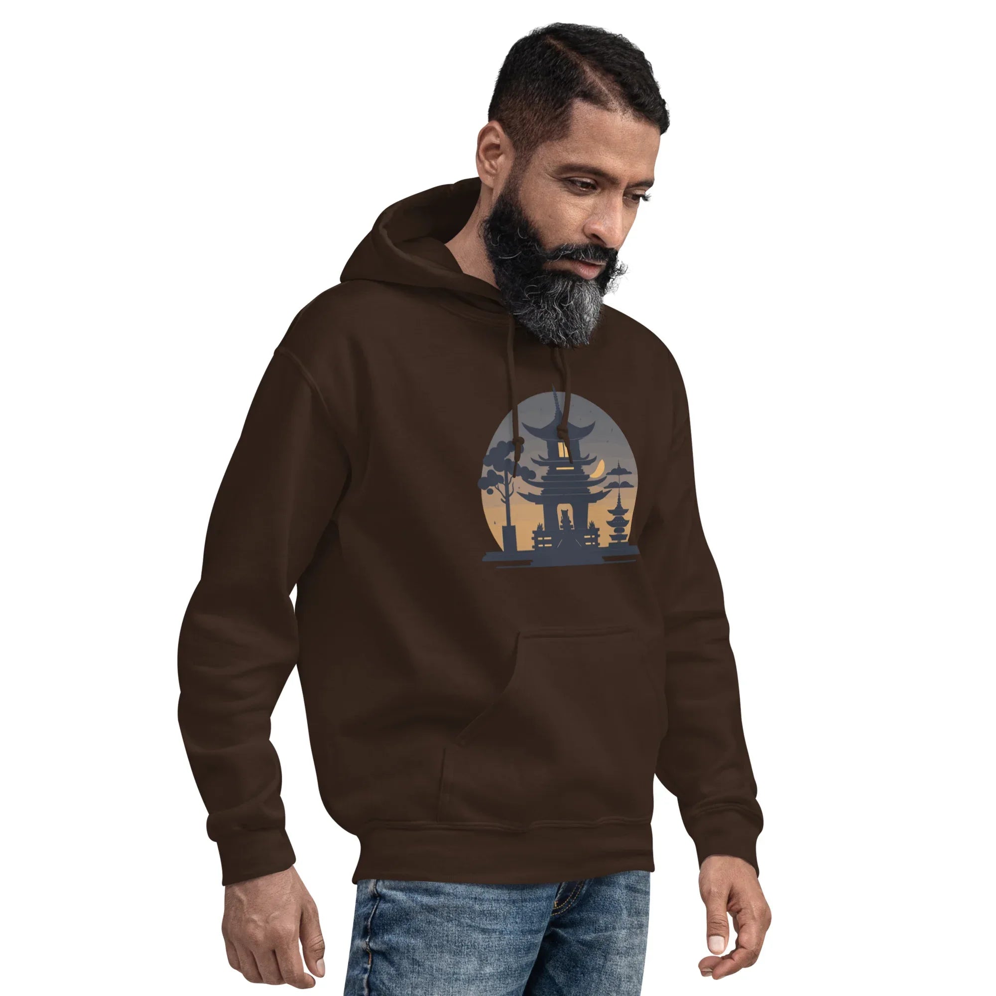 ZEN PAGODA NIGHT men’s hoodie - Dark Chocolate / S - Printoo Shop - 6834073_5554
