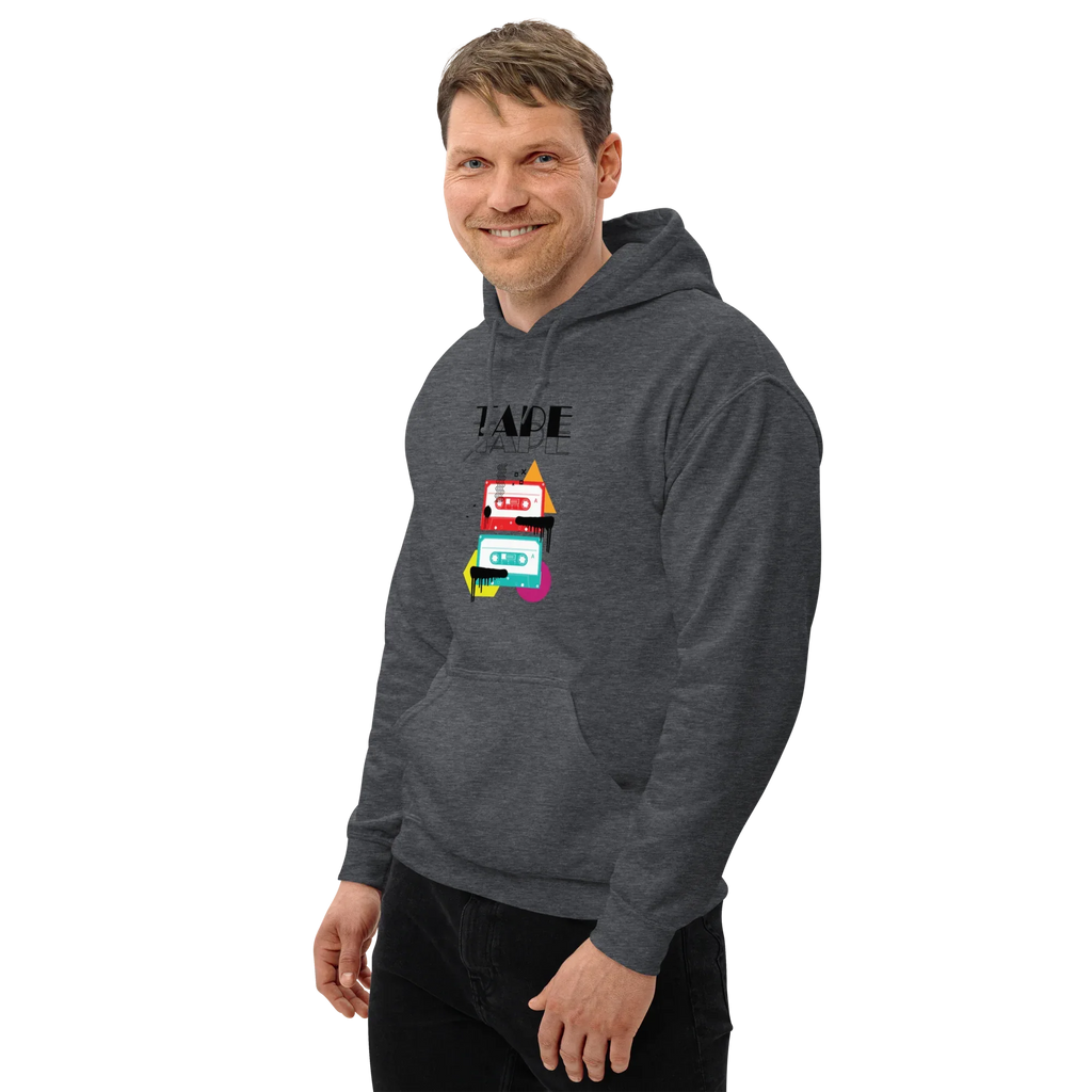 RETRO VIBE TAPE ART men’s hoodie - Dark Heather / S - Printoo Shop - 7723656_10806