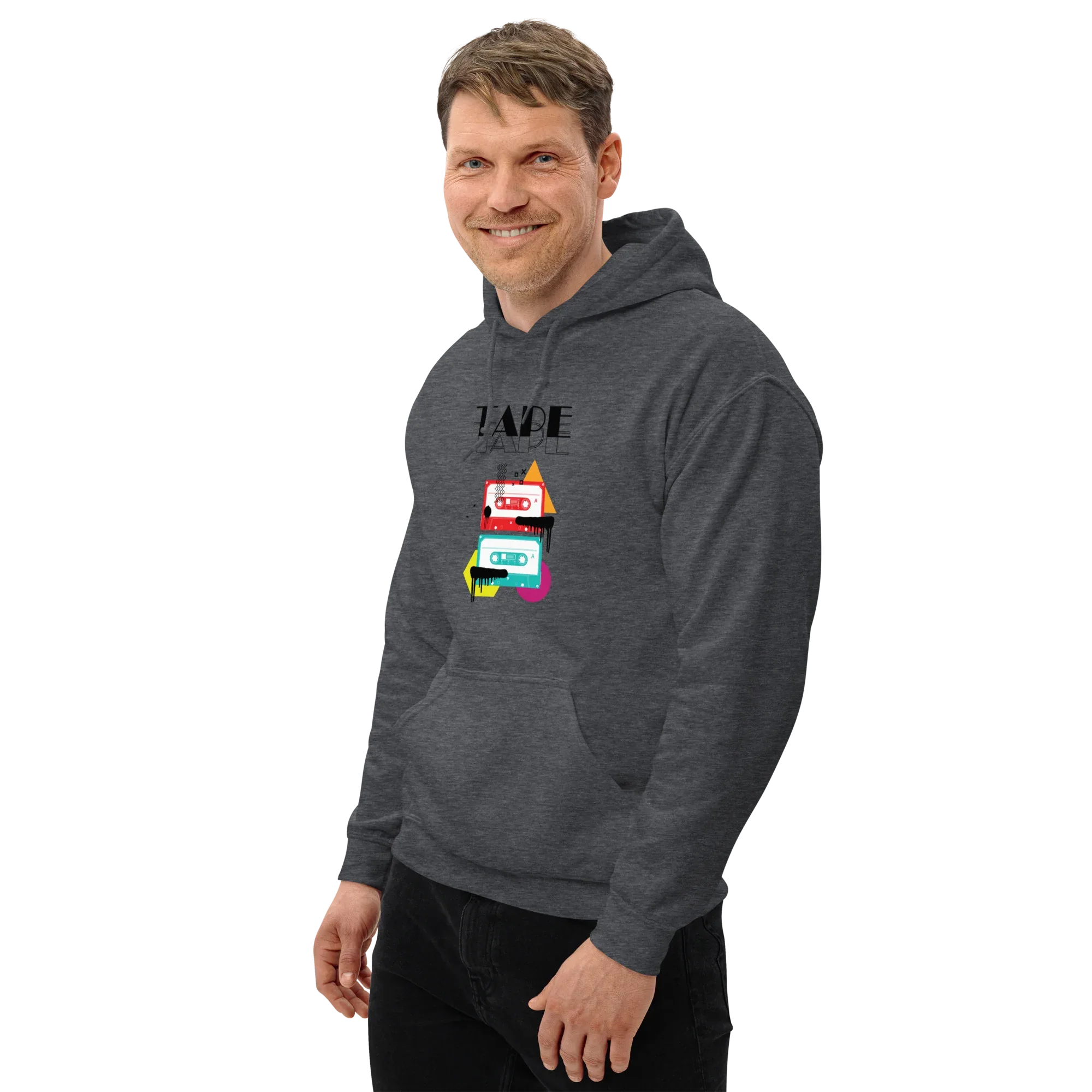 RETRO VIBE TAPE ART men’s hoodie - Dark Heather / S - Printoo Shop - 7723656_10806