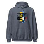 NEVER GIVE UP men’s hoodie - Indigo Blue / S - Printoo Shop - 6447029_5562