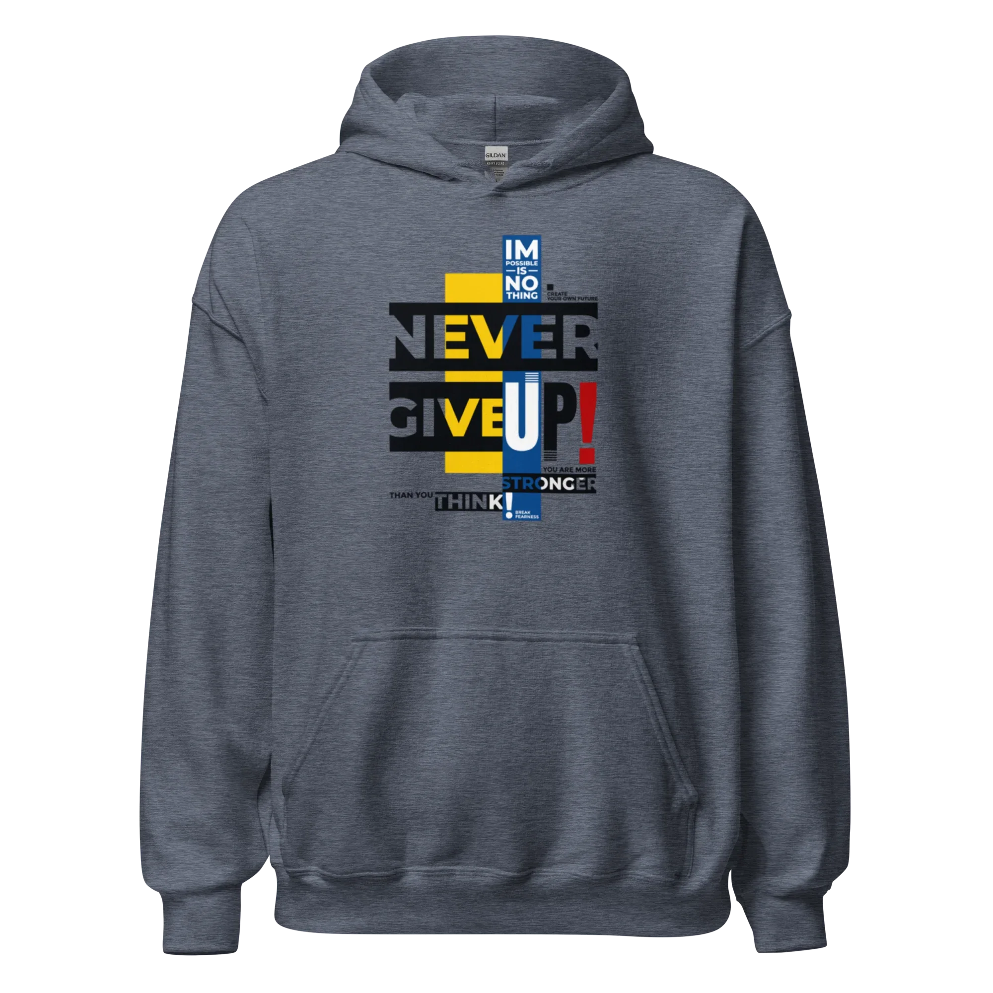 NEVER GIVE UP men’s hoodie - Indigo Blue / S - Printoo Shop - 6447029_5562