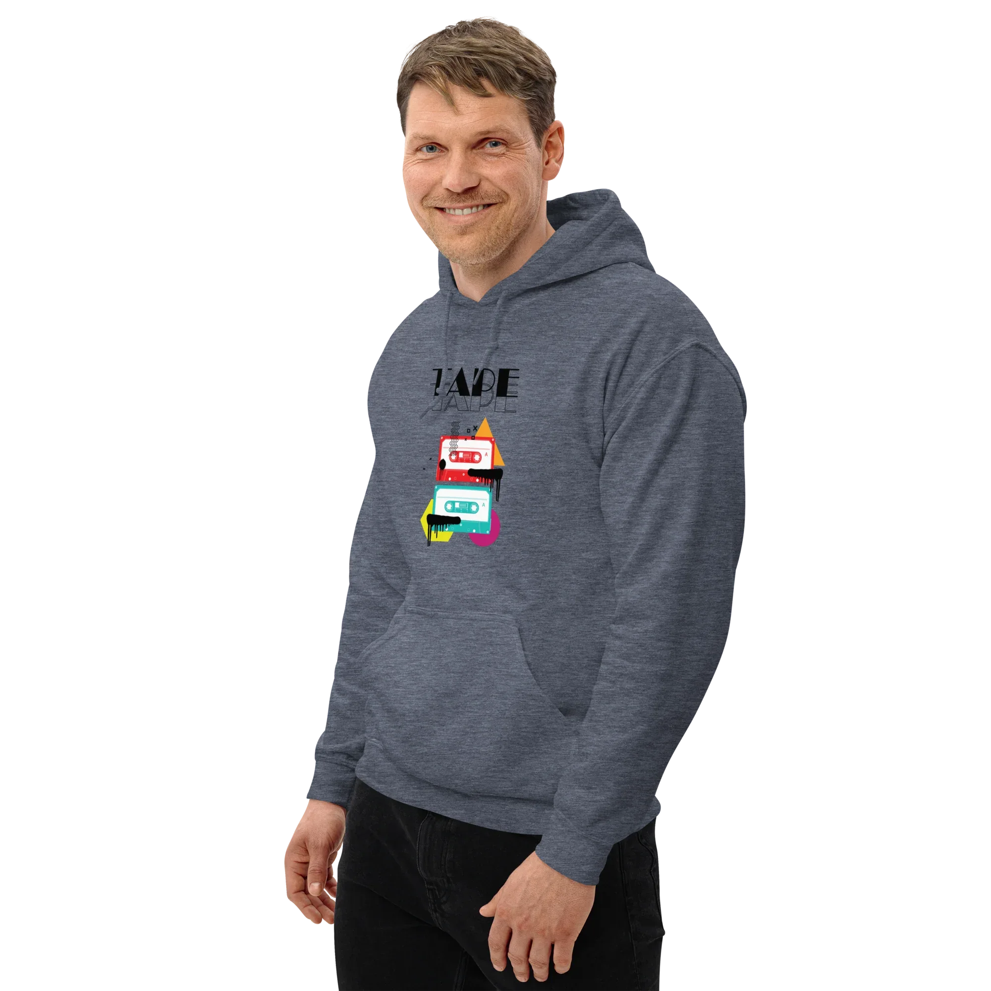 RETRO VIBE TAPE ART men’s hoodie - Dark Heather / S - Printoo Shop - 7723656_10806