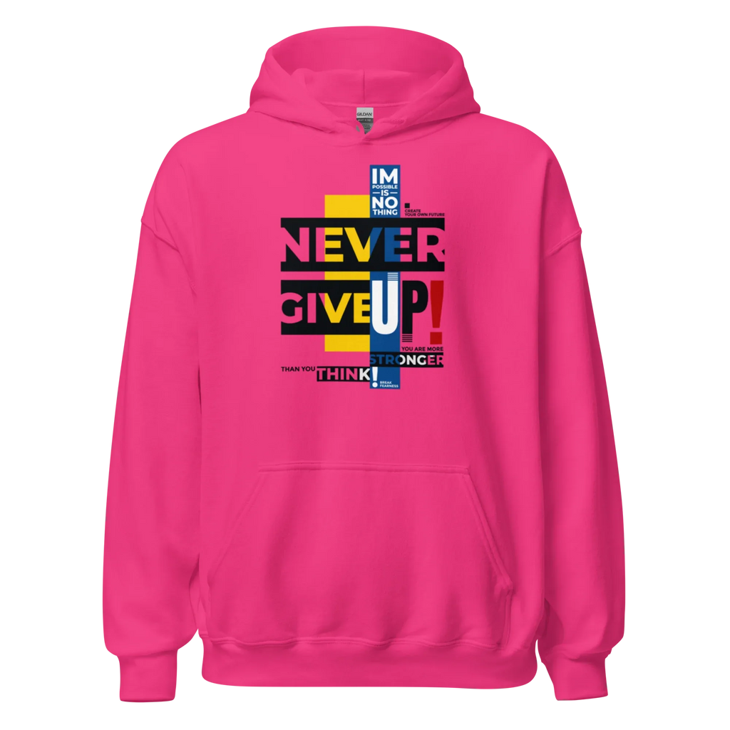 NEVER GIVE UP women’s hoodie - Heliconia / S - Printoo Shop - 2012201_22257