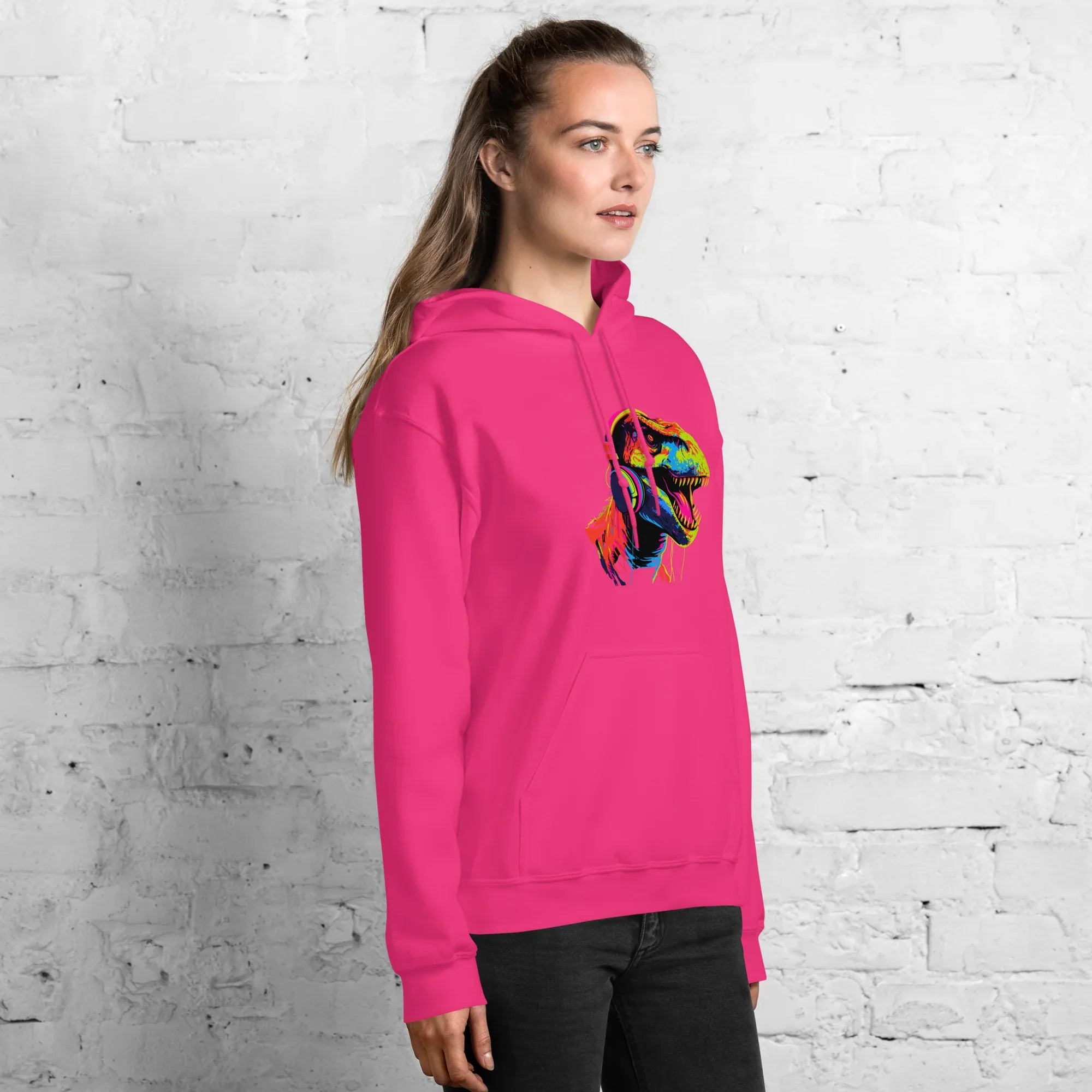 NEON REX women’s hoodie - Red / S - Printoo Shop - 3570263_5538