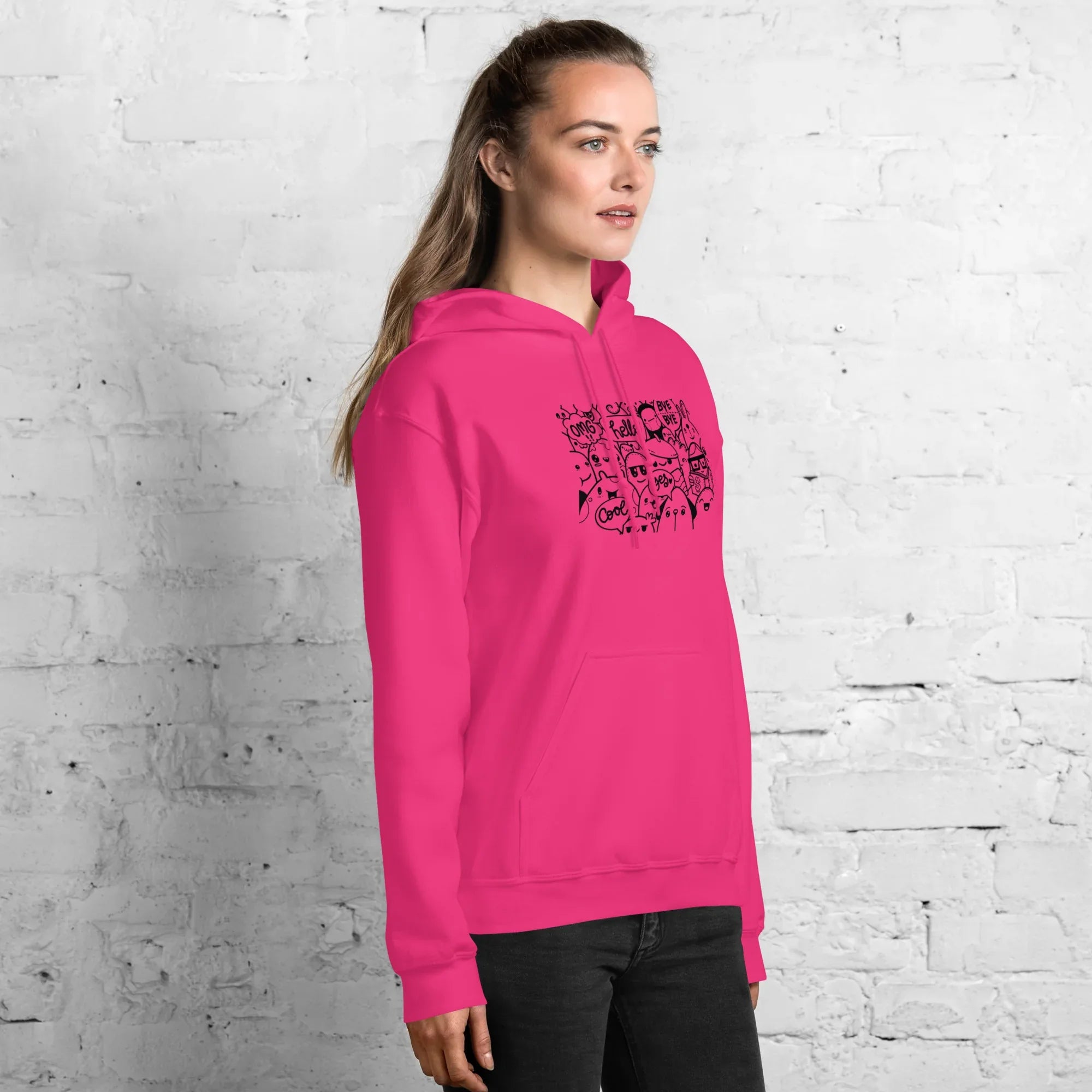 DOODLE VIBES women’s hoodie - Red / S - Printoo Shop - 9210934_5538