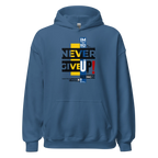 NEVER GIVE UP men’s hoodie - Indigo Blue / S - Printoo Shop - 6447029_5562