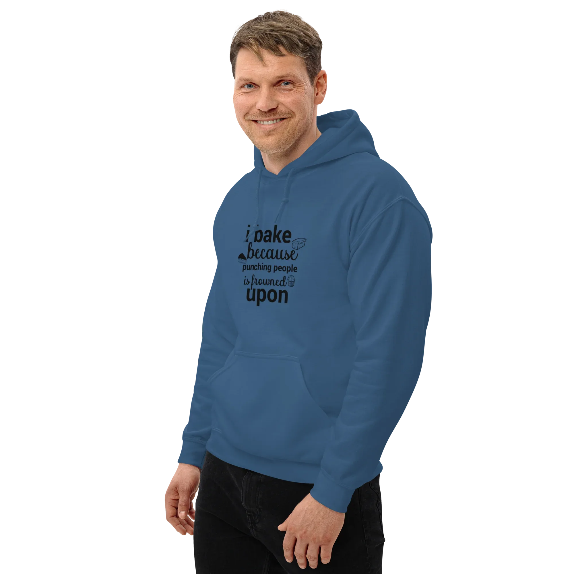 BAKE THERAPY men’s hoodie - Indigo Blue / S - Printoo Shop - 2973079_5562