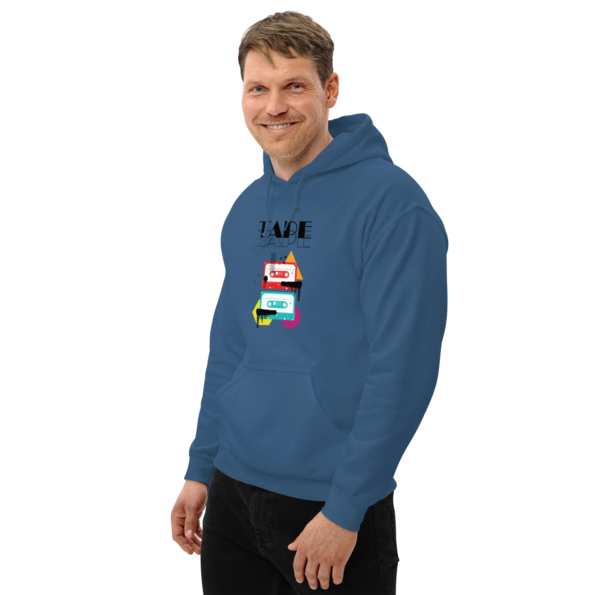 RETRO VIBE TAPE ART men’s hoodie - Dark Heather / S - Printoo Shop - 7723656_10806