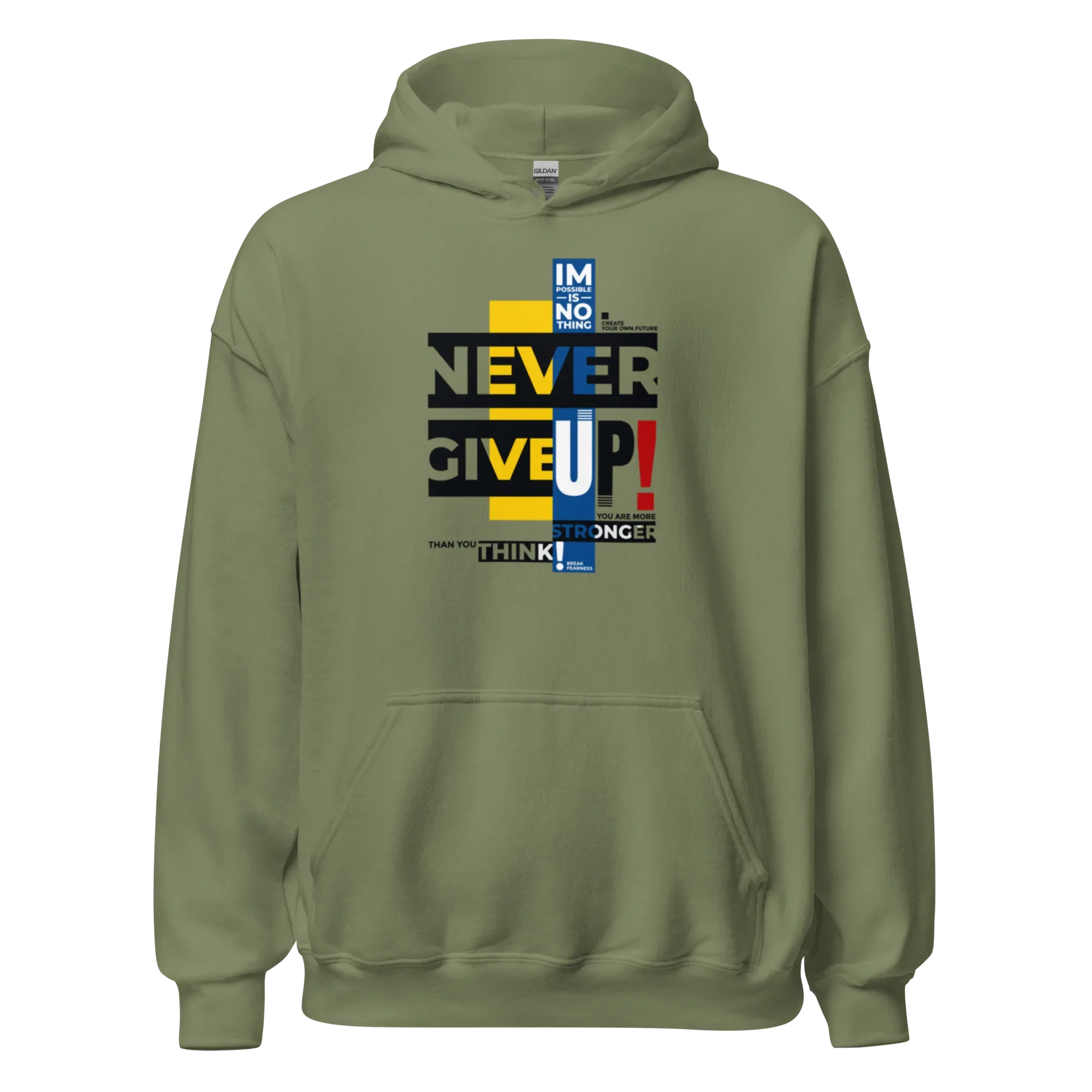 NEVER GIVE UP men’s hoodie - Indigo Blue / S - Printoo Shop - 6447029_5562