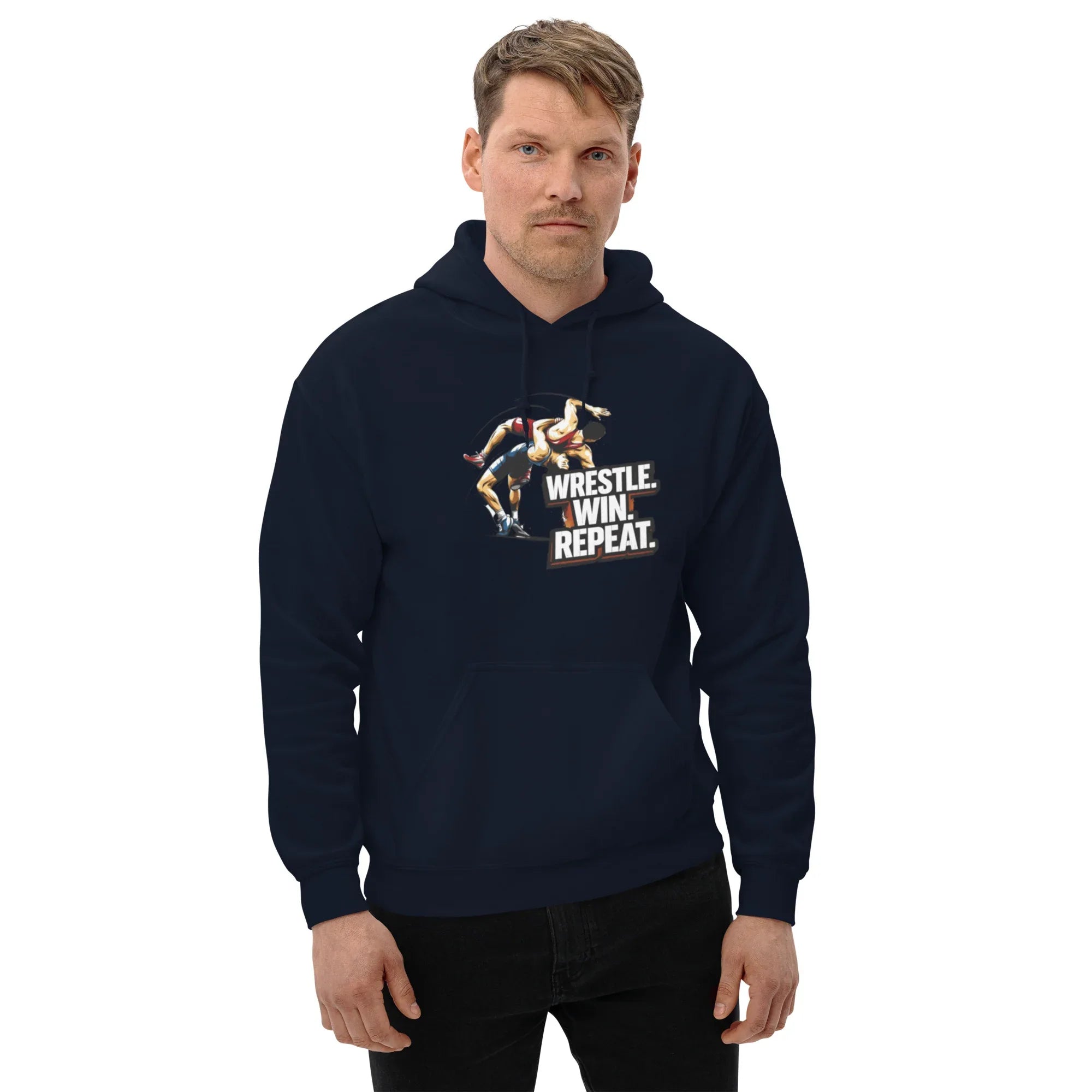 WRESTLE WIN REPEAT men’s hoodie - Black / S - Printoo Shop - 5388889_5530