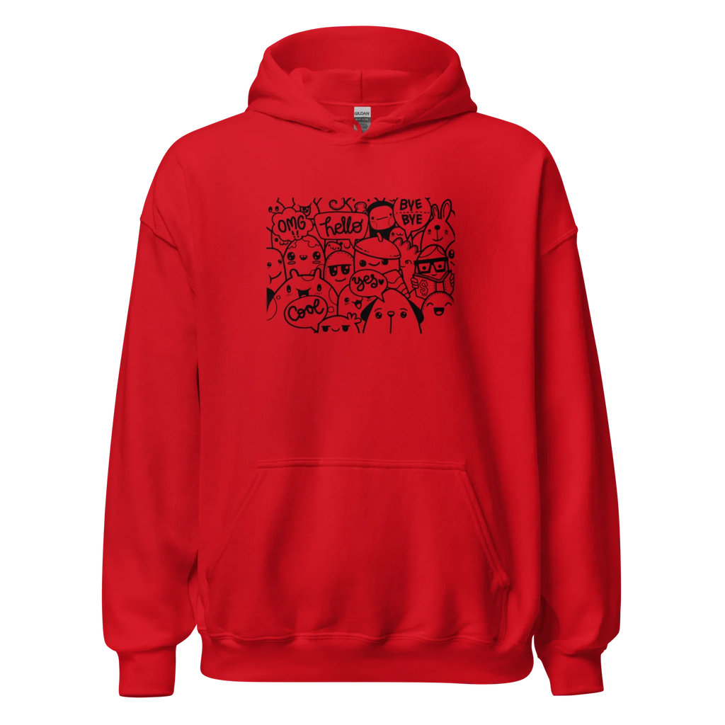 DOODLE VIBES women’s hoodie - Red / S - Printoo Shop - 9210934_5538