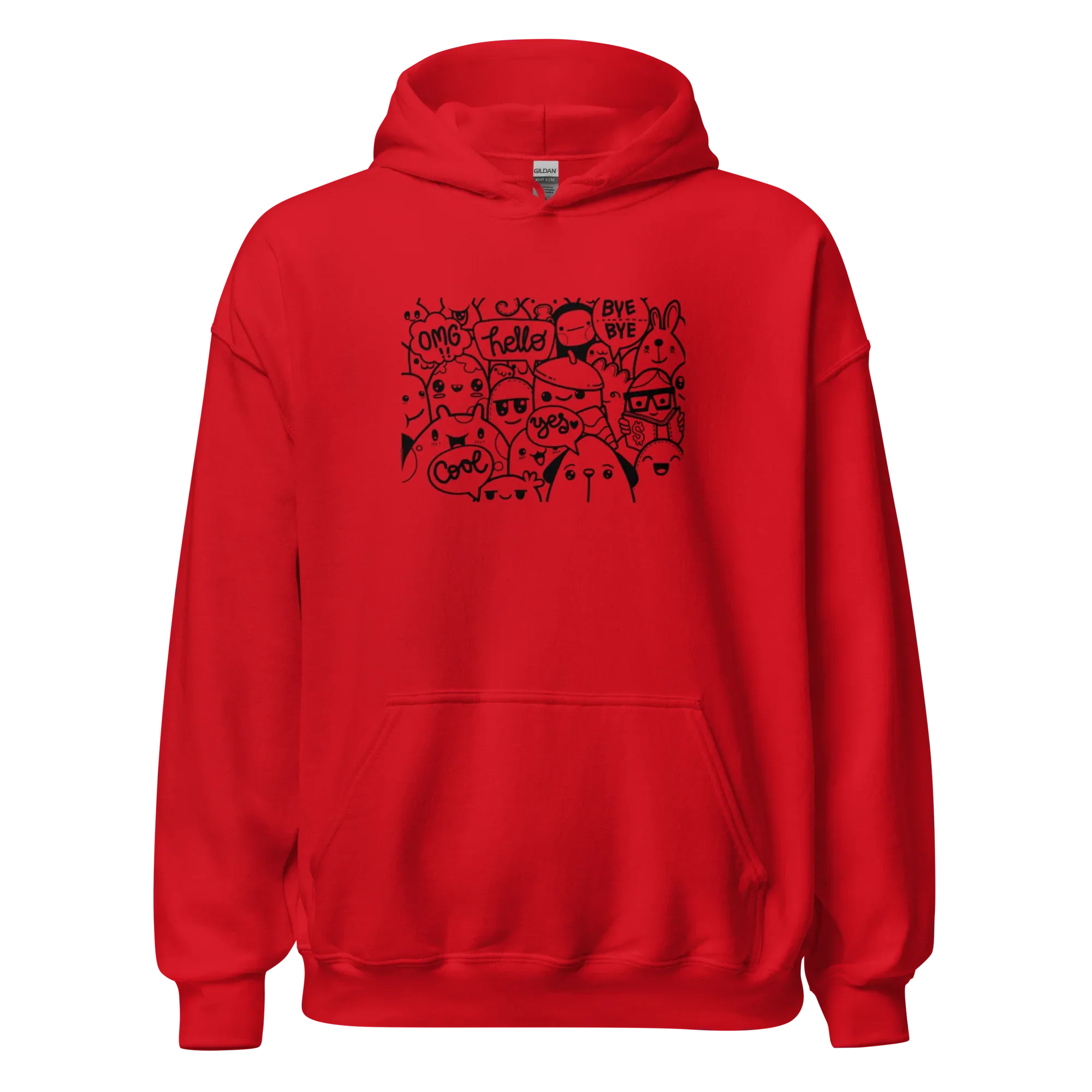 DOODLE VIBES women’s hoodie - Red / S - Printoo Shop - 9210934_5538