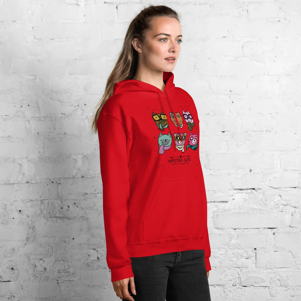 HIPSTER CATS women’s hoodie - Red / S - Printoo Shop - 4118911_5538