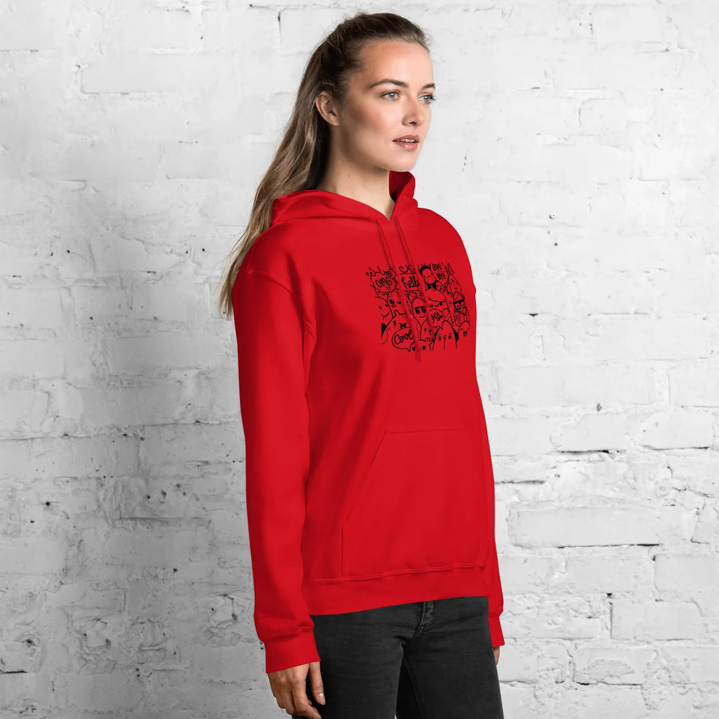 DOODLE VIBES women’s hoodie - Red / S - Printoo Shop - 9210934_5538