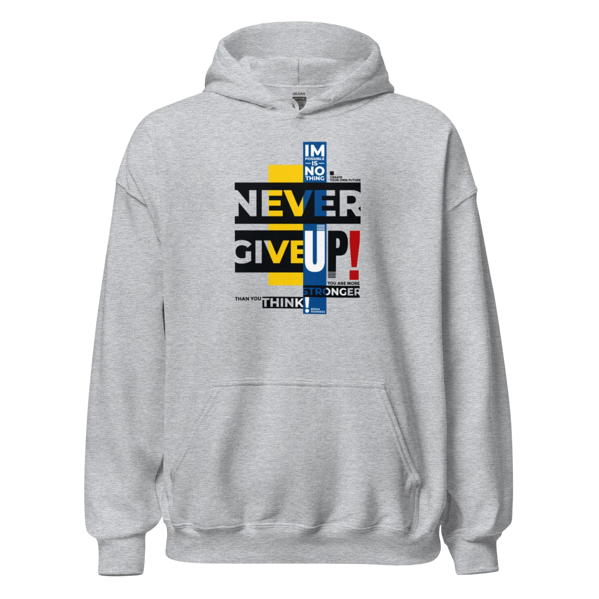 NEVER GIVE UP men’s hoodie - Indigo Blue / S - Printoo Shop - 6447029_5562
