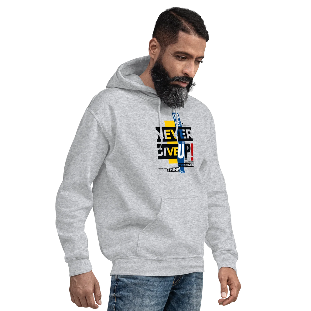 NEVER GIVE UP men’s hoodie - Indigo Blue / S - Printoo Shop - 6447029_5562