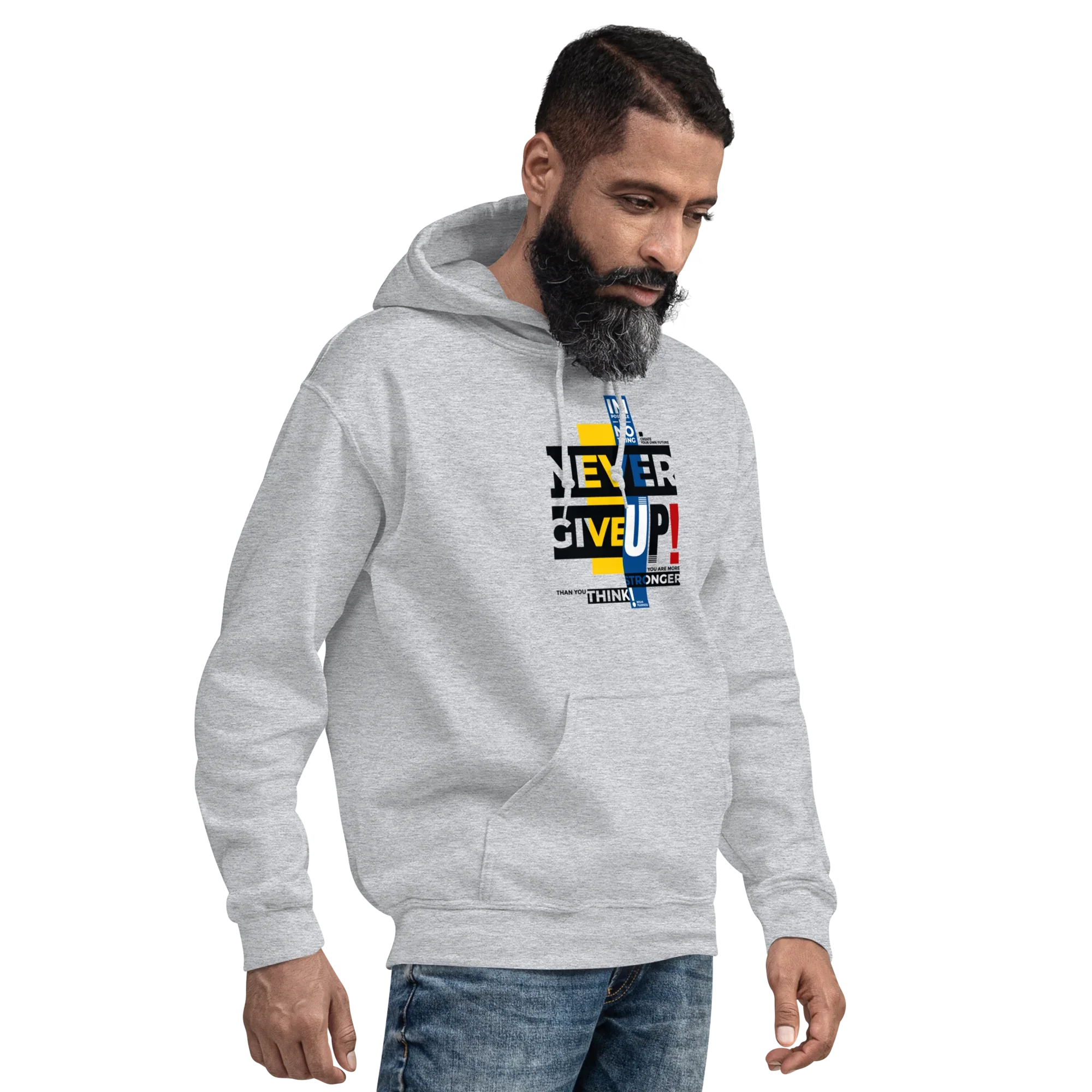 NEVER GIVE UP men’s hoodie - Indigo Blue / S - Printoo Shop - 6447029_5562