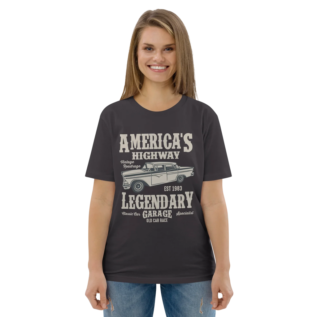 AMERICA'S HIGHWAY unisex t-shirt - Printoo Shop - - cars, t-shirt, unisex, Unisex Organic Cotton T-Shirt | Stanley/Stella STTU169