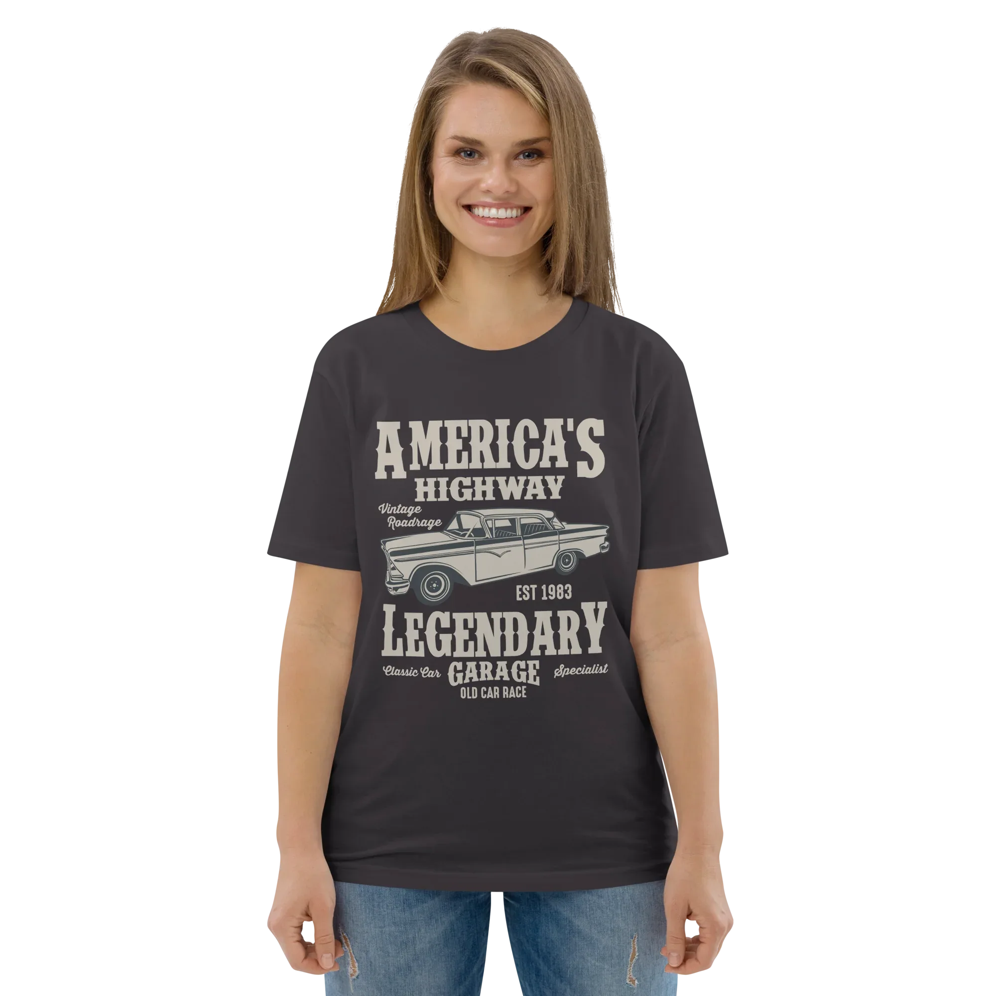 AMERICA'S HIGHWAY unisex t-shirt - Printoo Shop - - cars, t-shirt, unisex, Unisex Organic Cotton T-Shirt | Stanley/Stella STTU169