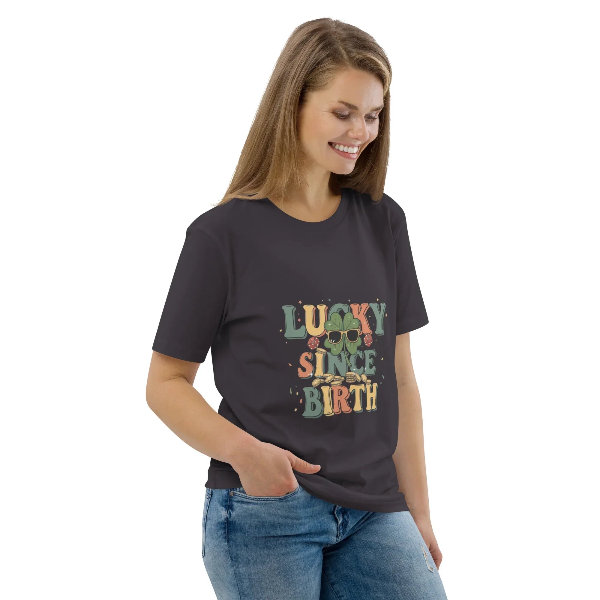 LUCKY SINCE BIRTH unisex t-shirt - Printoo Shop - - t-shirt, unisex, Unisex Organic Cotton T-Shirt | Stanley/Stella STTU169