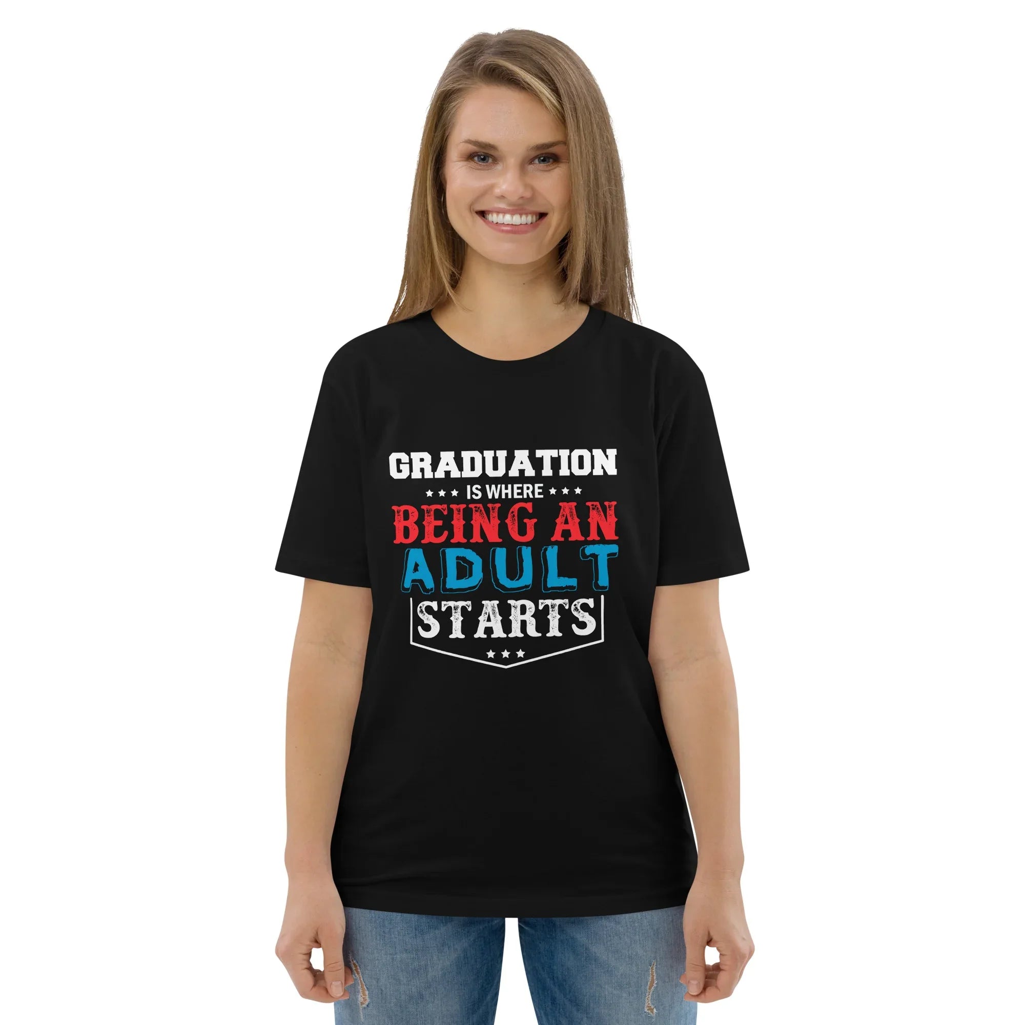 ADULTING BEGINS unisex t-shirt - Printoo Shop - - graduation, t-shirt, unisex, Unisex Organic Cotton T-Shirt | Stanley/Stella STTU169