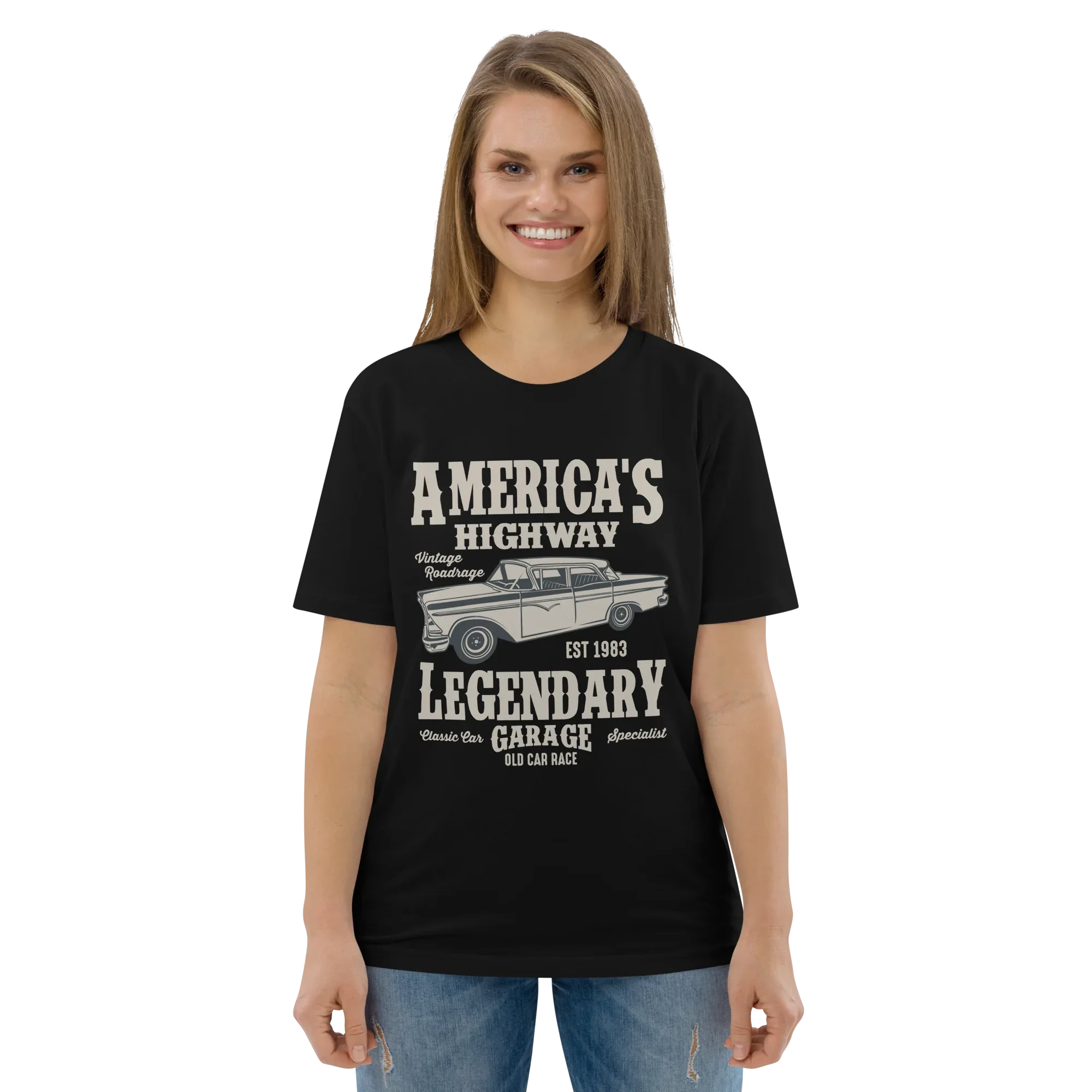 AMERICA'S HIGHWAY unisex t-shirt - Printoo Shop - - cars, t-shirt, unisex, Unisex Organic Cotton T-Shirt | Stanley/Stella STTU169