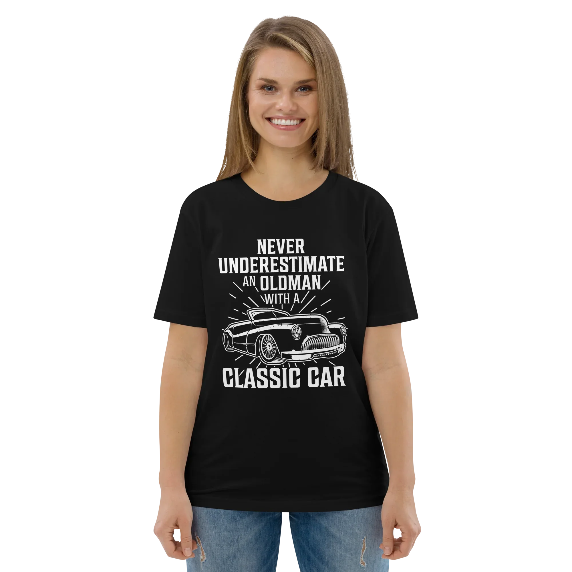 OLDMAN WITH A CLASSIC CAR unisex t-shirt - - - Printoo Shop