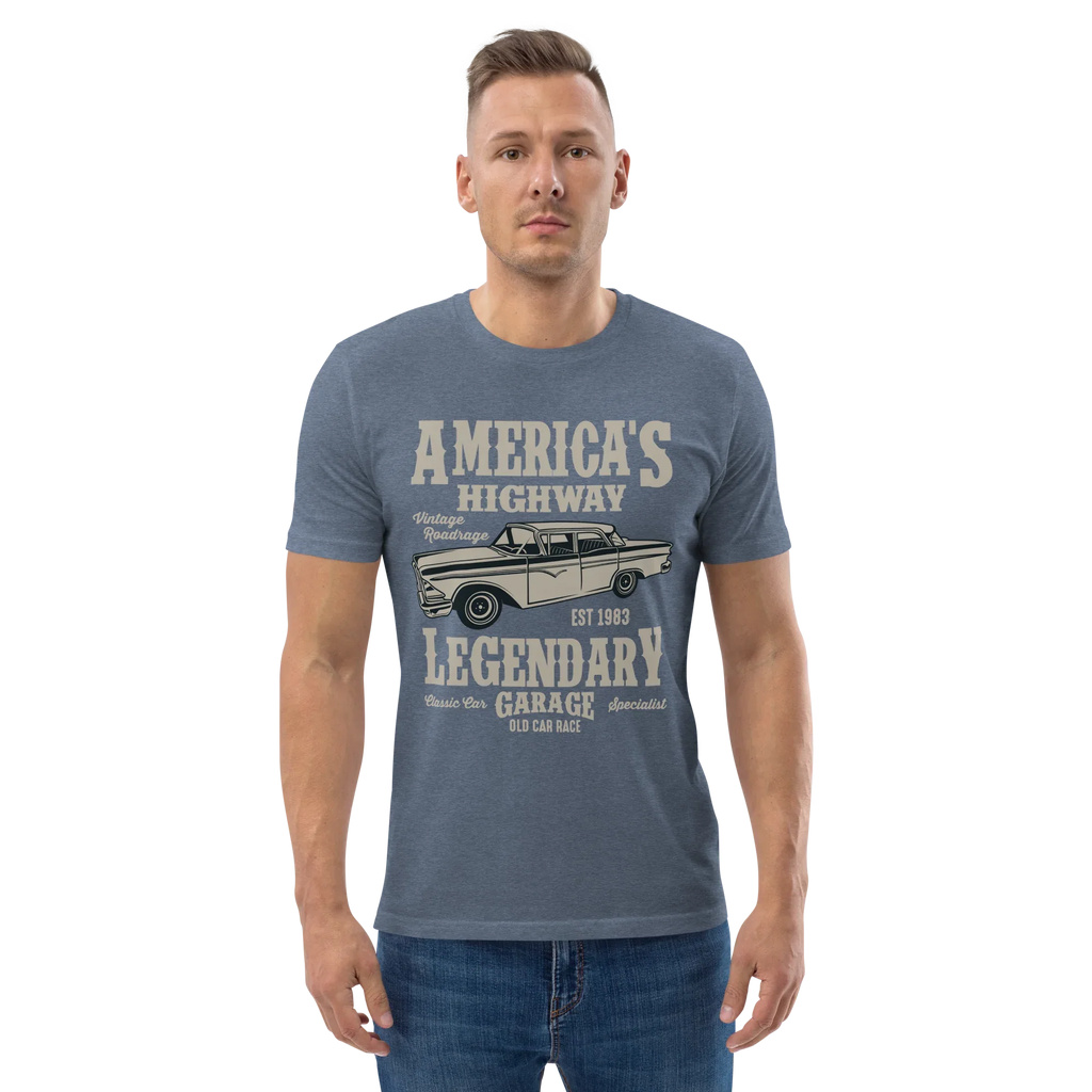 AMERICA'S HIGHWAY unisex t-shirt - Printoo Shop - - cars, t-shirt, unisex, Unisex Organic Cotton T-Shirt | Stanley/Stella STTU169