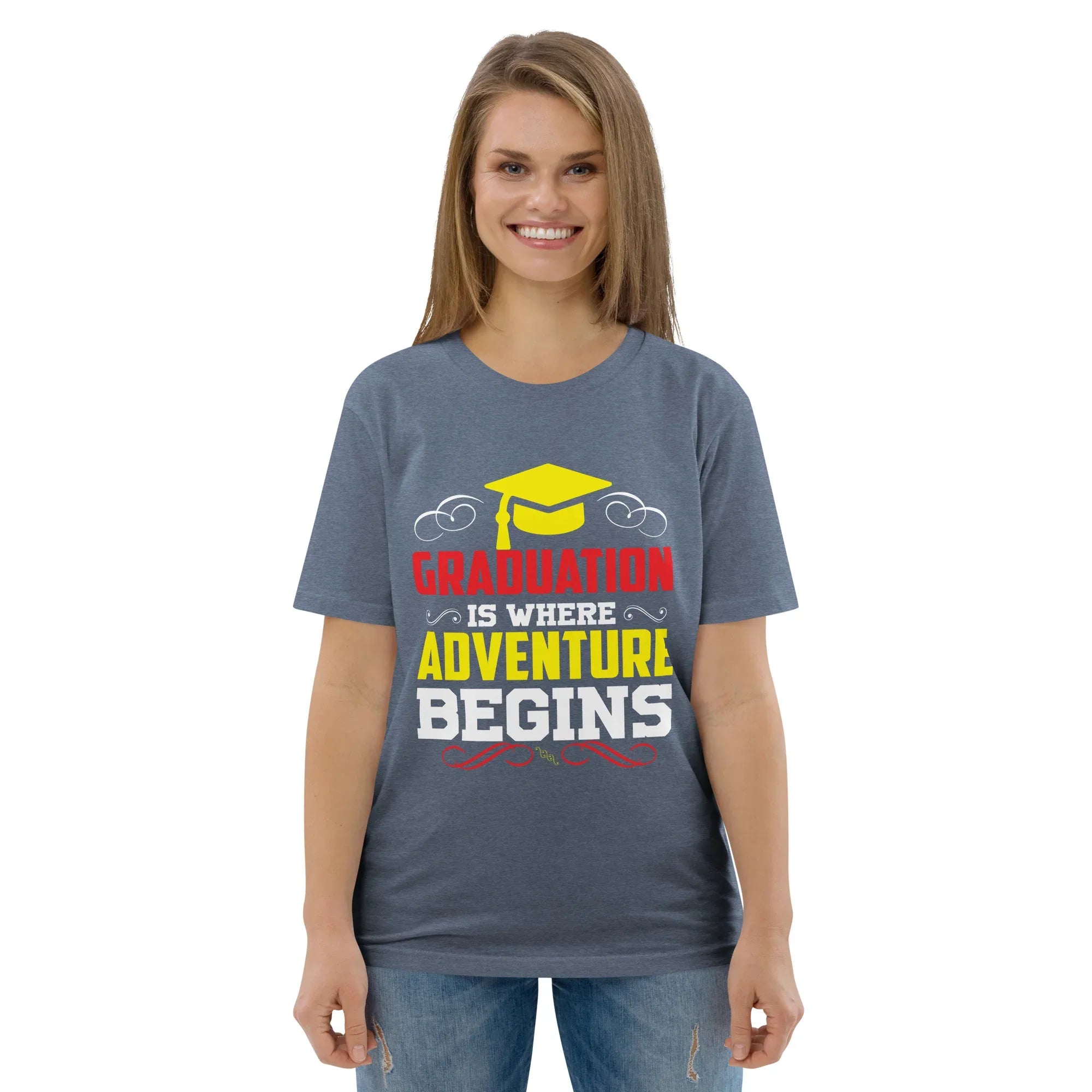 ADVENTURE BEGINS unisex t-shirt - Printoo Shop - - graduation, t-shirt, unisex, Unisex Organic Cotton T-Shirt | Stanley/Stella STTU169