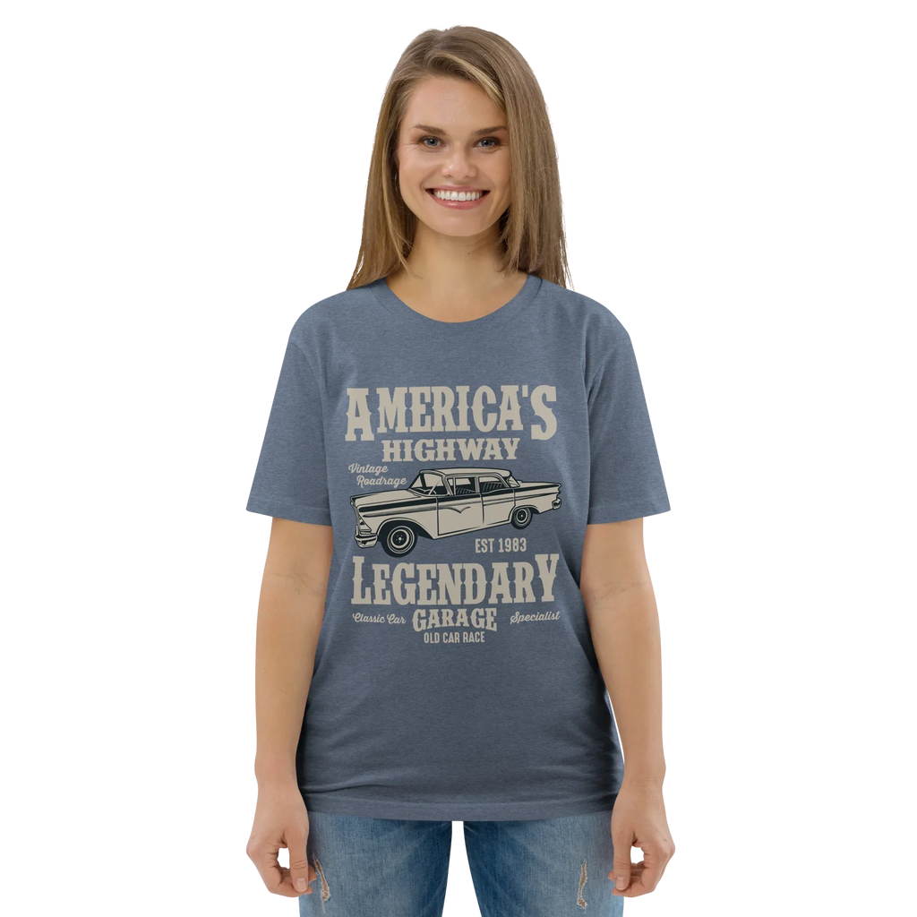 AMERICA'S HIGHWAY unisex t-shirt - Printoo Shop - - cars, t-shirt, unisex, Unisex Organic Cotton T-Shirt | Stanley/Stella STTU169
