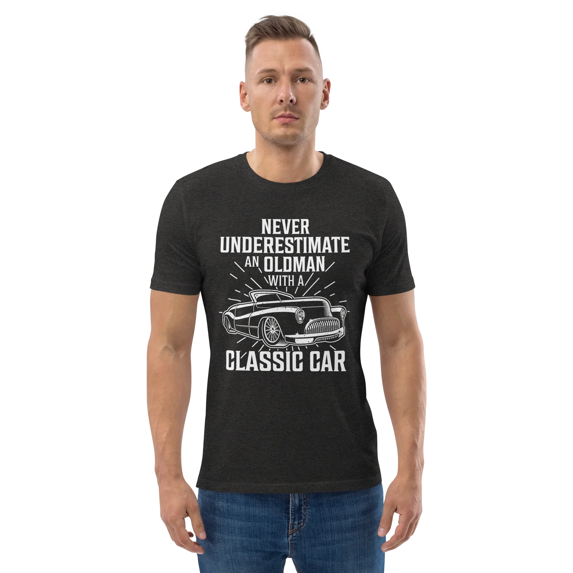 OLDMAN WITH A CLASSIC CAR unisex t-shirt - - - Printoo Shop
