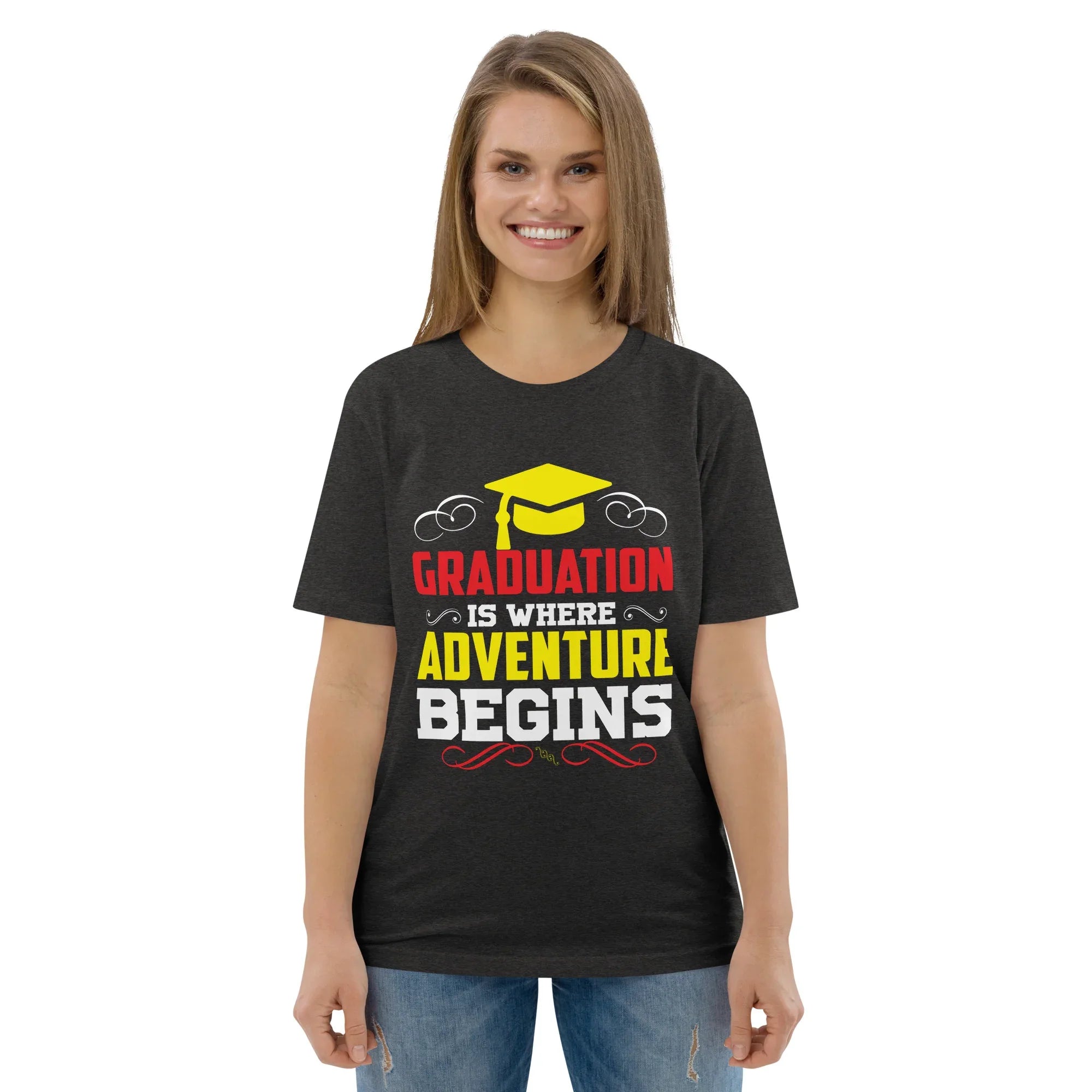 ADVENTURE BEGINS unisex t-shirt - Printoo Shop - - graduation, t-shirt, unisex, Unisex Organic Cotton T-Shirt | Stanley/Stella STTU169
