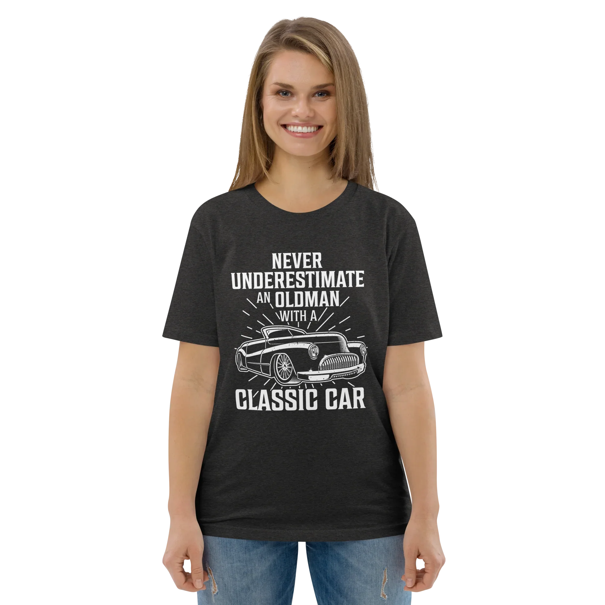 OLDMAN WITH A CLASSIC CAR unisex t-shirt - - - Printoo Shop