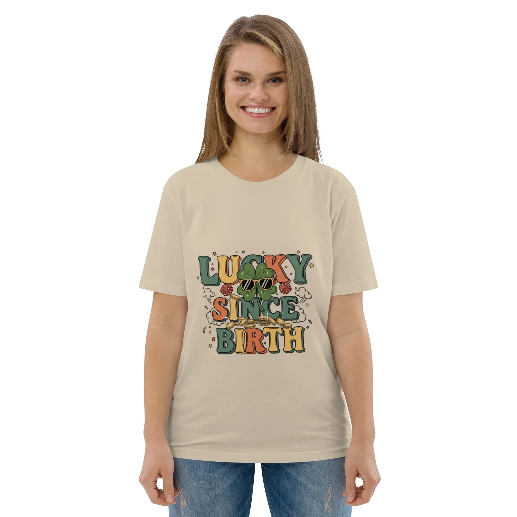 LUCKY SINCE BIRTH unisex t-shirt - Printoo Shop - - t-shirt, unisex, Unisex Organic Cotton T-Shirt | Stanley/Stella STTU169