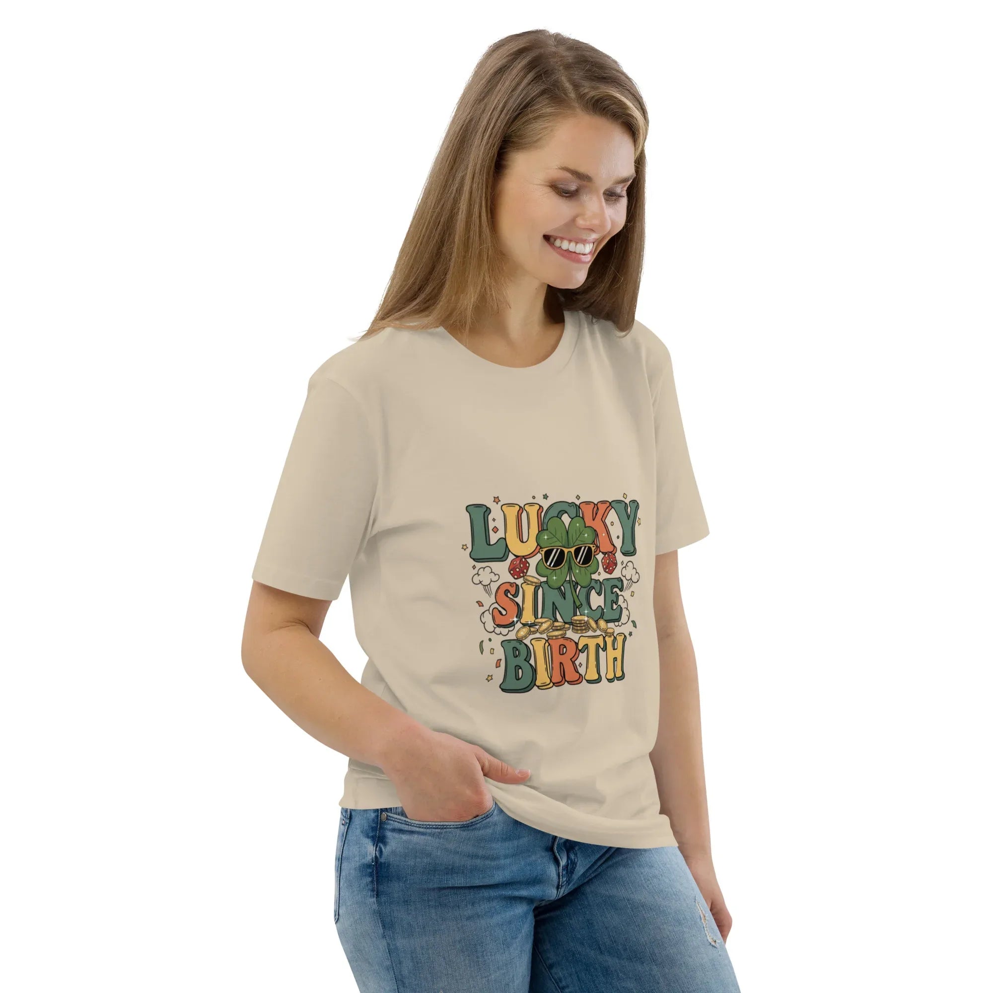 LUCKY SINCE BIRTH unisex t-shirt - Printoo Shop - - t-shirt, unisex, Unisex Organic Cotton T-Shirt | Stanley/Stella STTU169