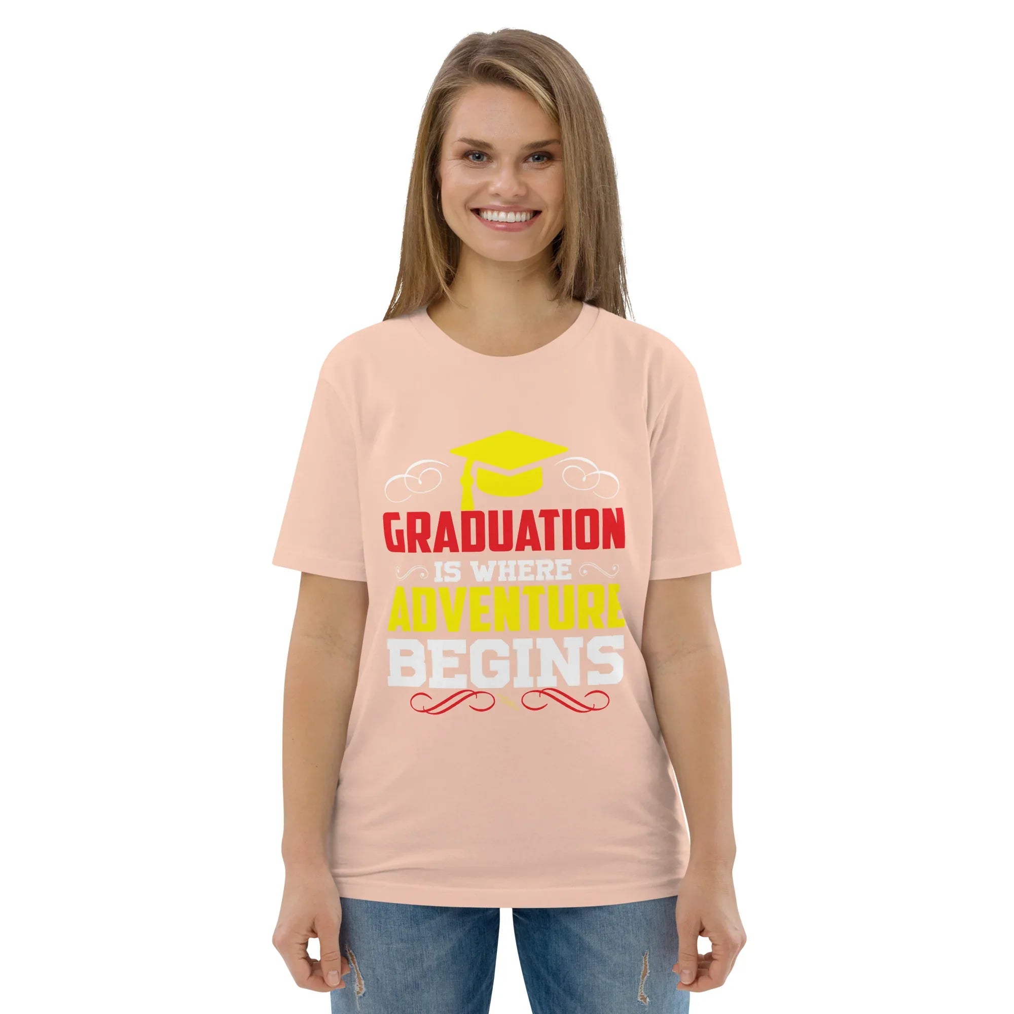ADVENTURE BEGINS unisex t-shirt - Printoo Shop - - graduation, t-shirt, unisex, Unisex Organic Cotton T-Shirt | Stanley/Stella STTU169