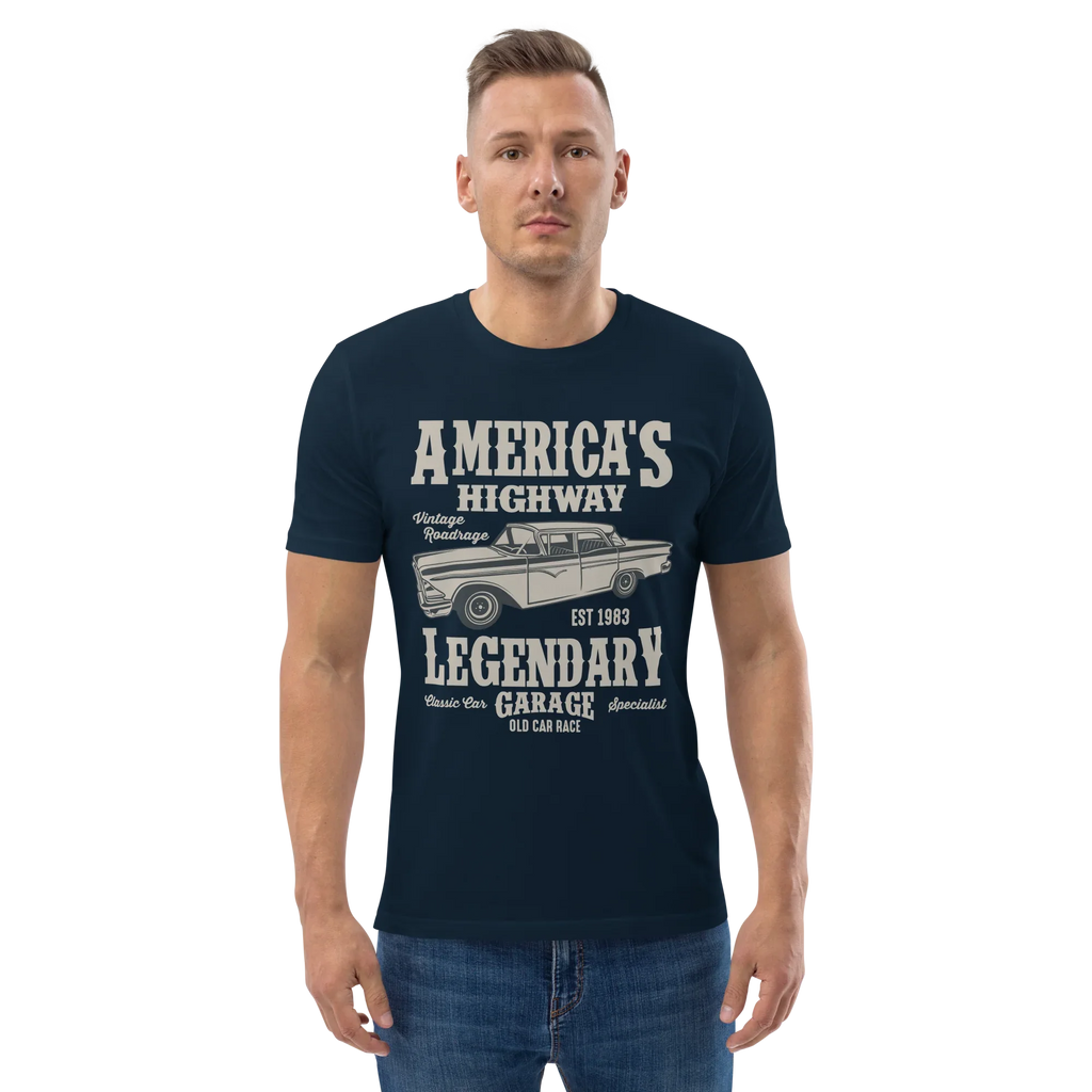 AMERICA'S HIGHWAY unisex t-shirt - Printoo Shop - - cars, t-shirt, unisex, Unisex Organic Cotton T-Shirt | Stanley/Stella STTU169