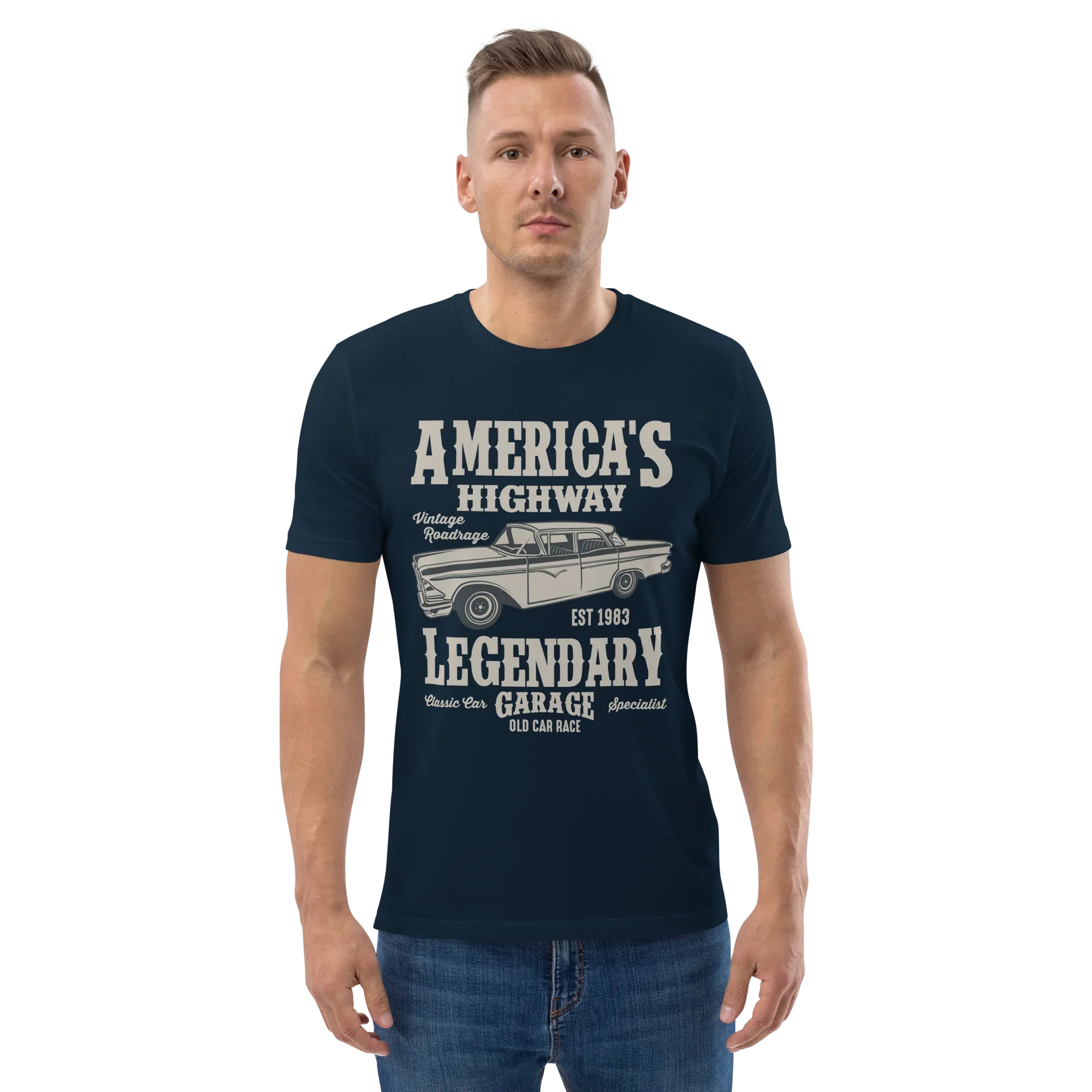 AMERICA'S HIGHWAY unisex t-shirt - Printoo Shop - - cars, t-shirt, unisex, Unisex Organic Cotton T-Shirt | Stanley/Stella STTU169